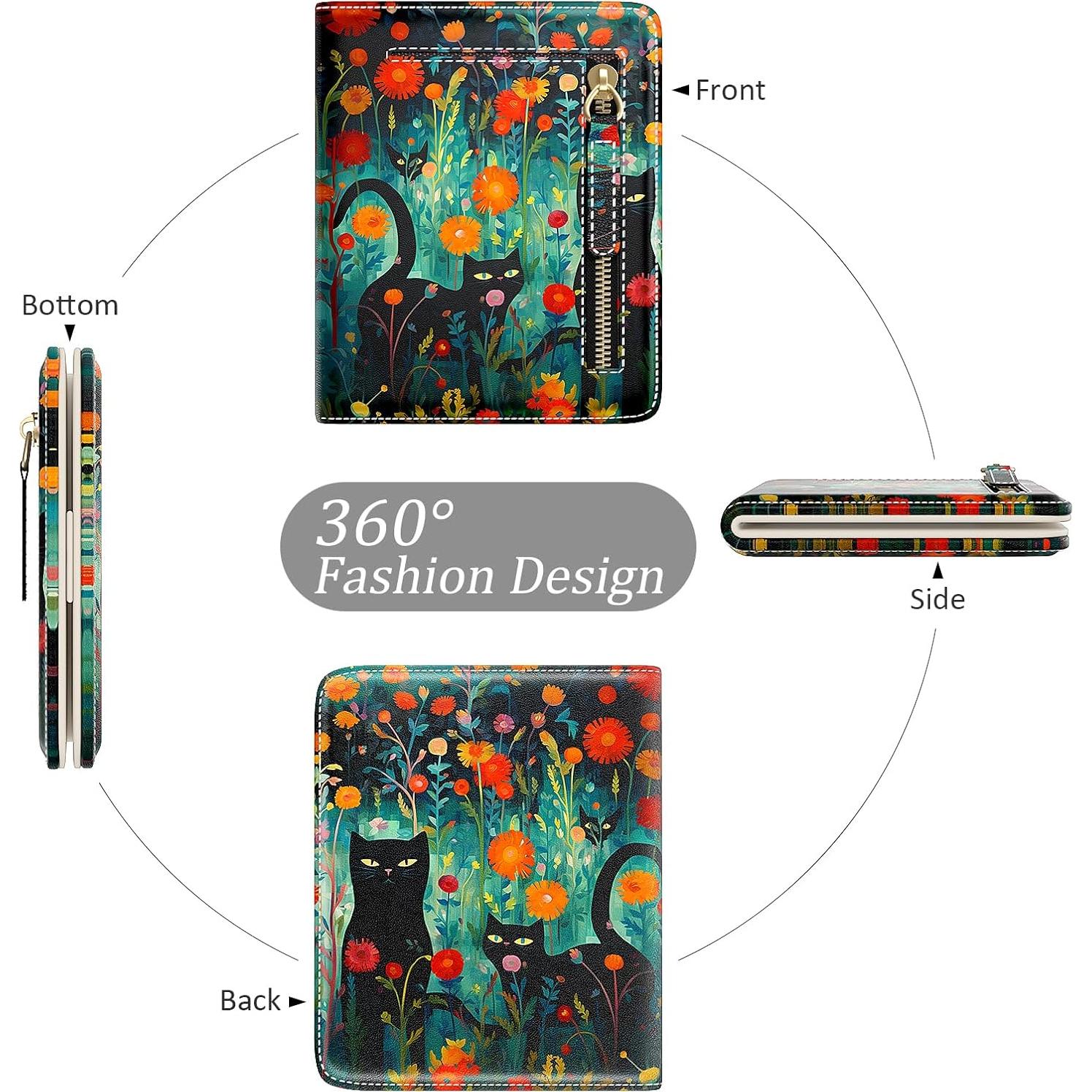 Cartera Bifold Pequeña TMOODEL Gato Negro con Bloqueo RFID