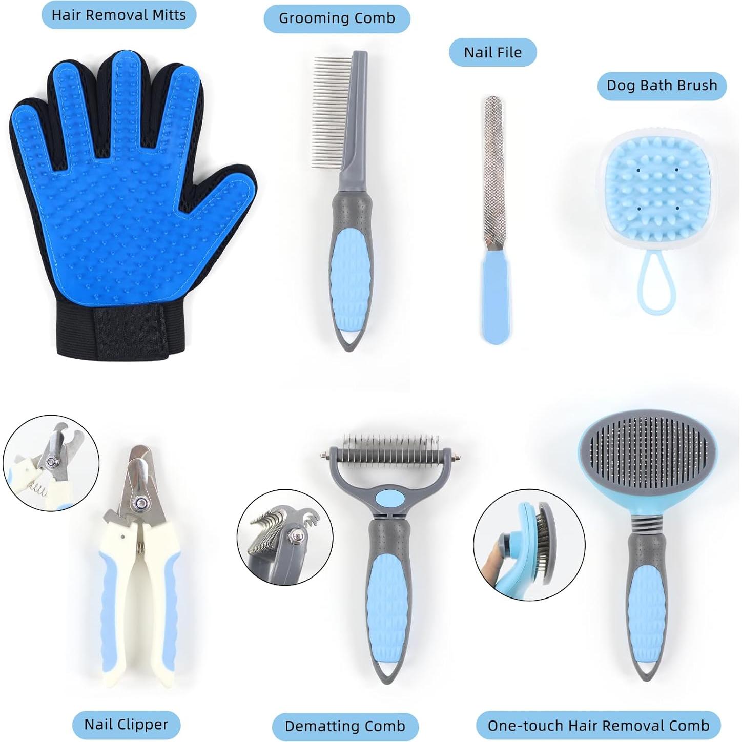 Kit de Aseo para Mascotas Wisedog - 7 Piezas, Azul Mejorado