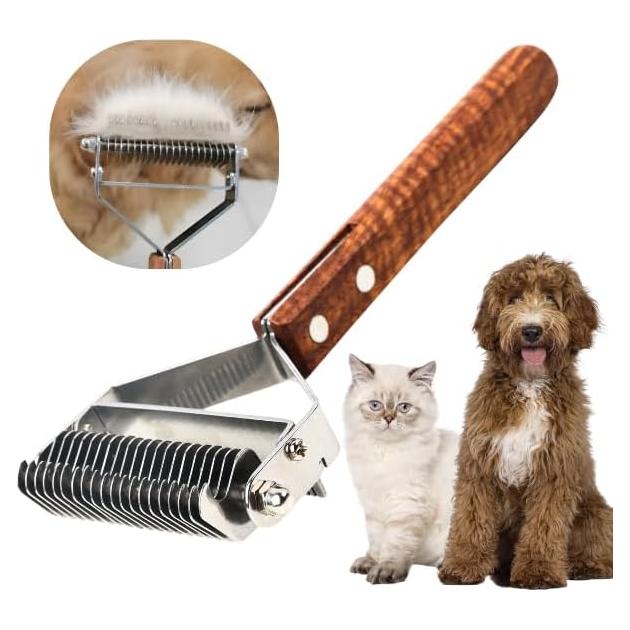 Peine Deshedding 2 en 1 Puduer para Perros y Gatos Pelo Largo