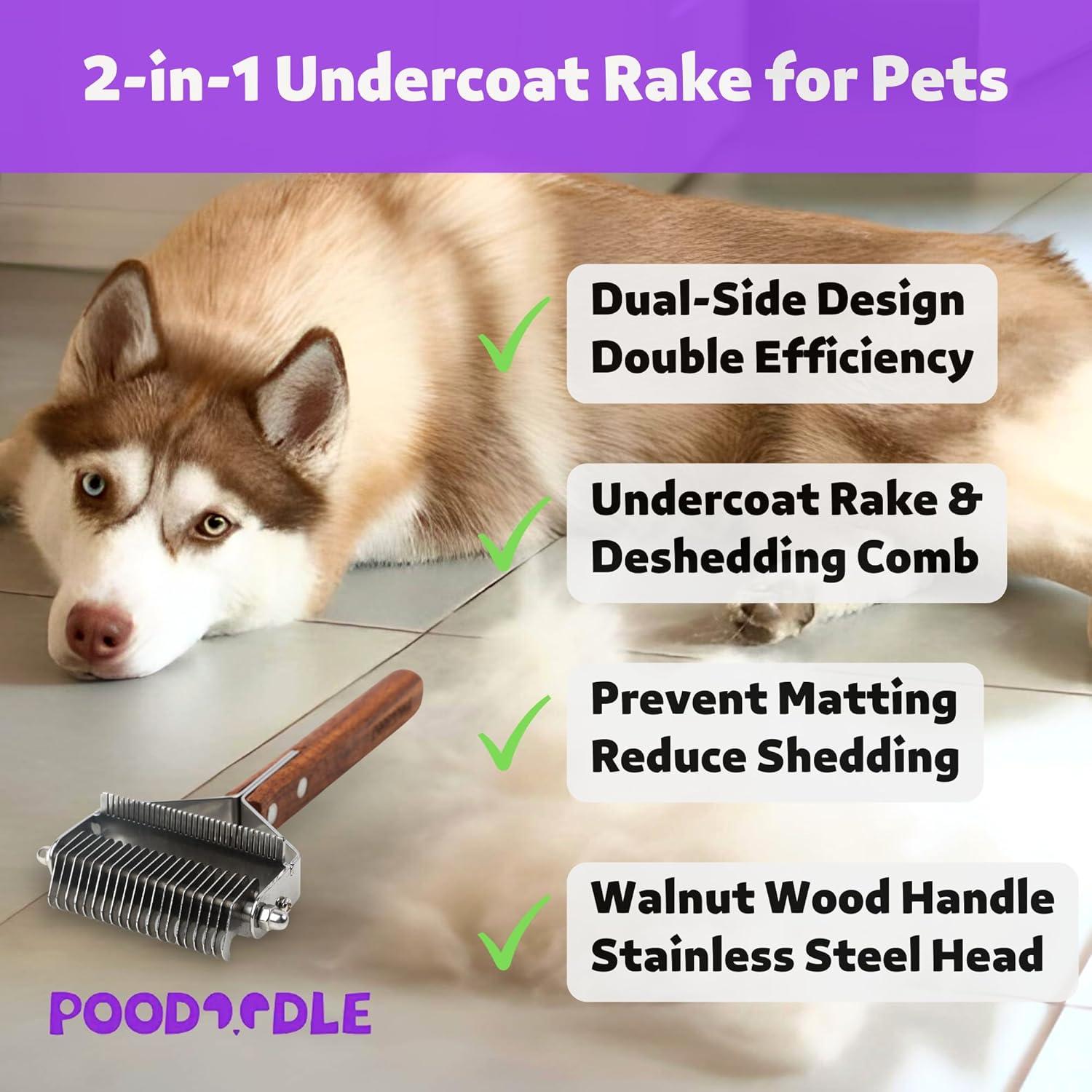 Peine Deshedding 2 en 1 Puduer para Perros y Gatos Pelo Largo