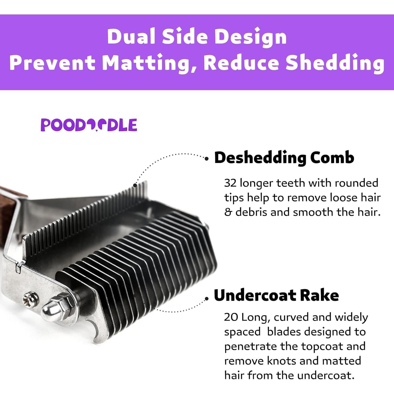 Peine Deshedding 2 en 1 Puduer para Perros y Gatos Pelo Largo