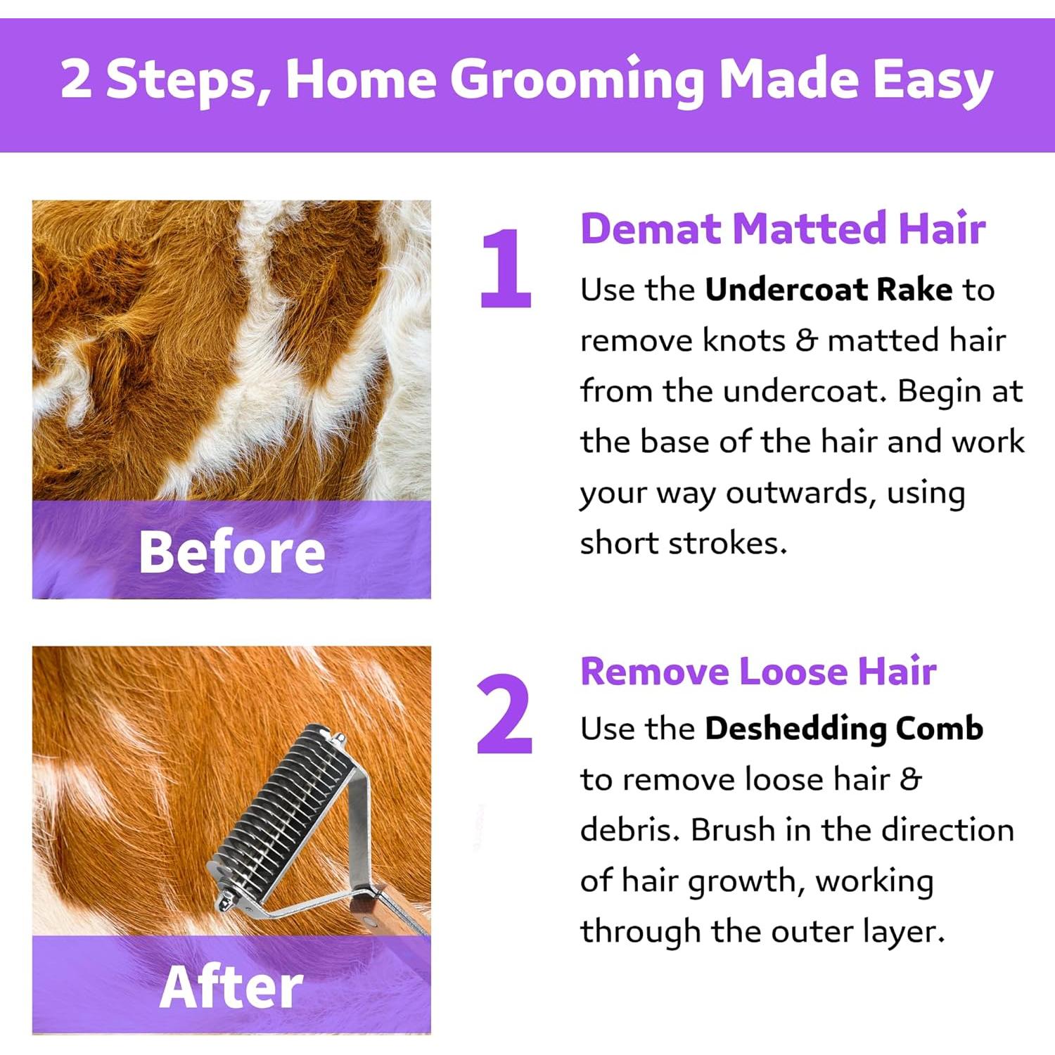 Peine Deshedding 2 en 1 Puduer para Perros y Gatos Pelo Largo