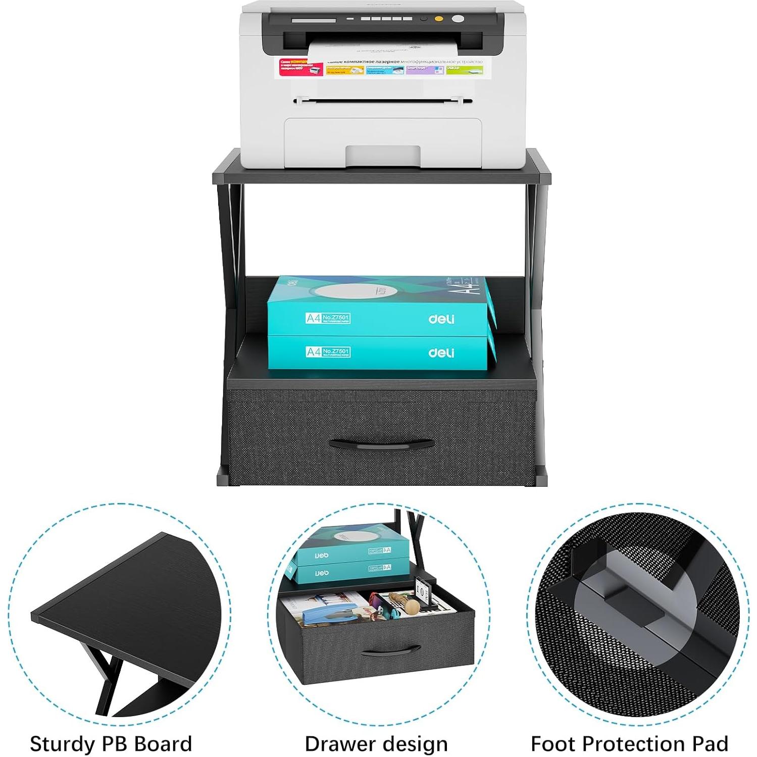 Soporte para Impresora aboxoo Negro con Cajón de Almacenamiento