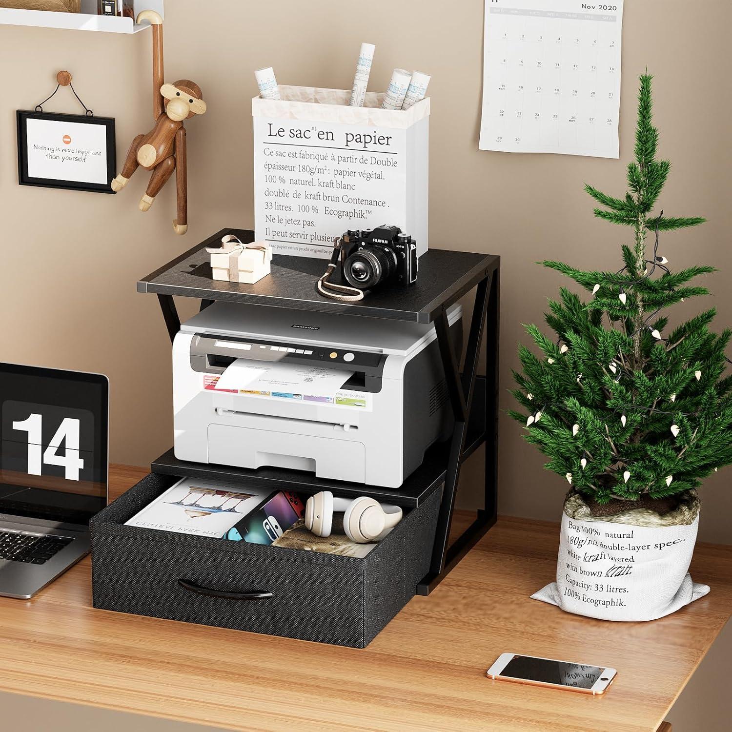 Soporte para Impresora aboxoo Negro con Cajón de Almacenamiento