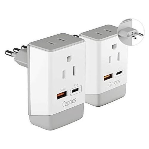 Adaptador de Enchufe Ceptics 2 Pack Tipo C y L para Europa