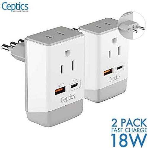 Adaptador de Enchufe Ceptics 2 Pack Tipo C y L para Europa