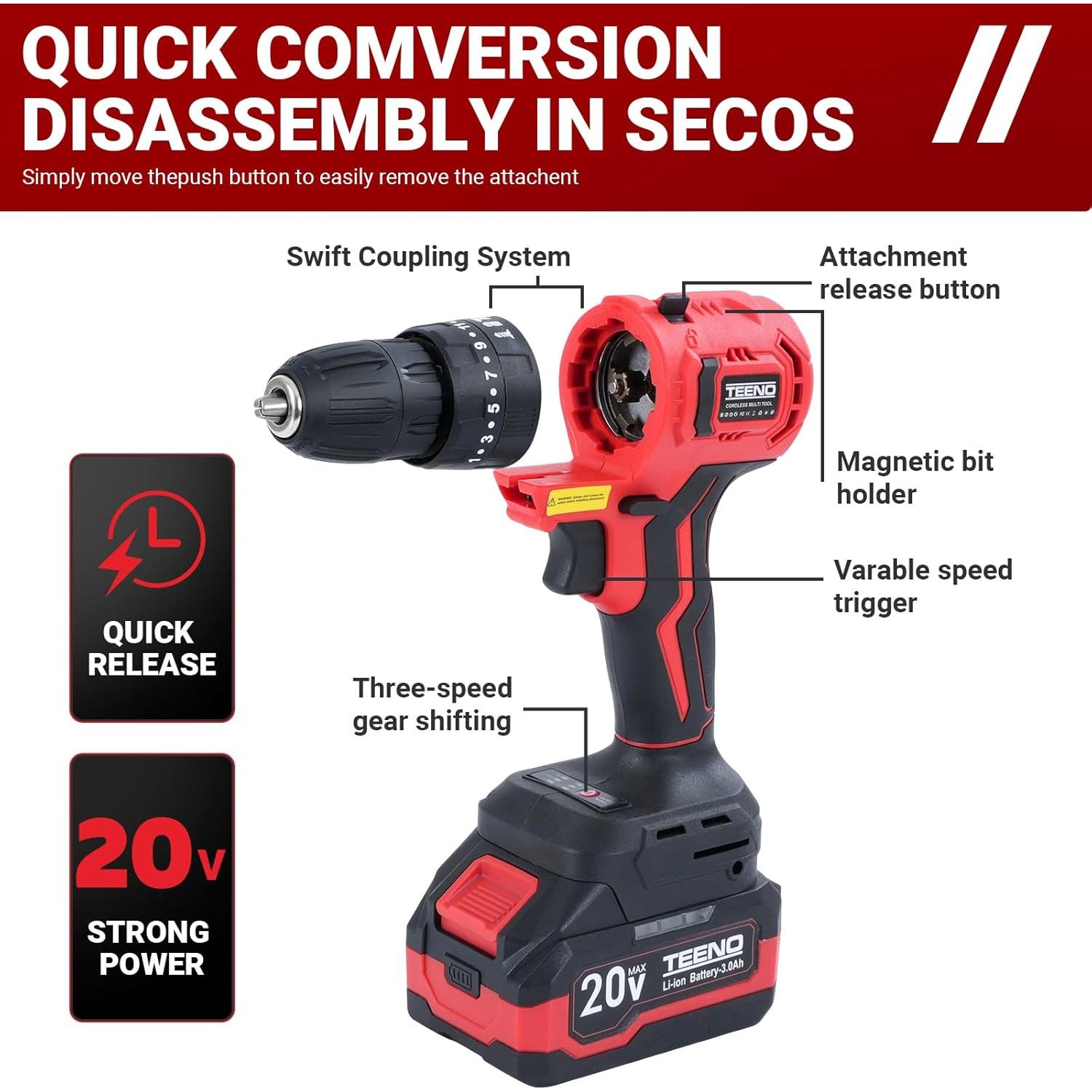 Kit de Combos Inalámbrico 20V TEENO 3 en 1 con Batería 3.0Ah