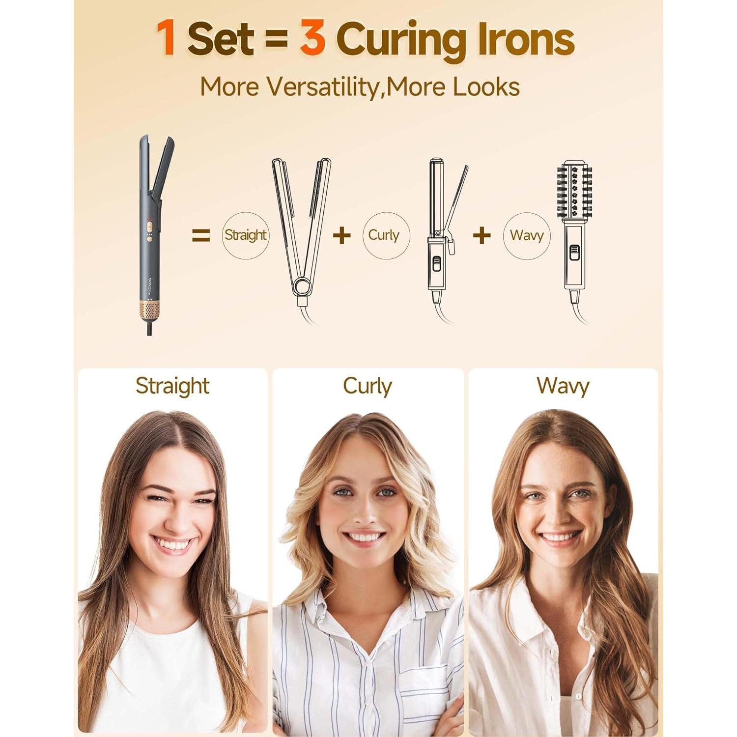 WindBlow Hair Dryer Brush 6-in-1 Straightener, Hair Auto-Wrap Curlers, Professional 110,000 RPM Magic Multi Styler with Attachments