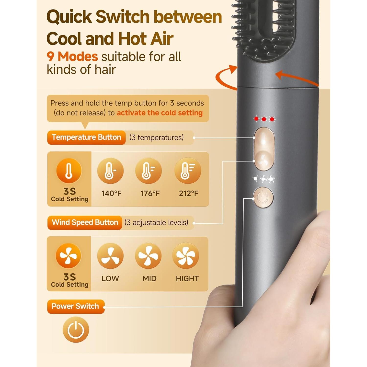 WindBlow Hair Dryer Brush 6-in-1 Straightener, Hair Auto-Wrap Curlers, Professional 110,000 RPM Magic Multi Styler with Attachments