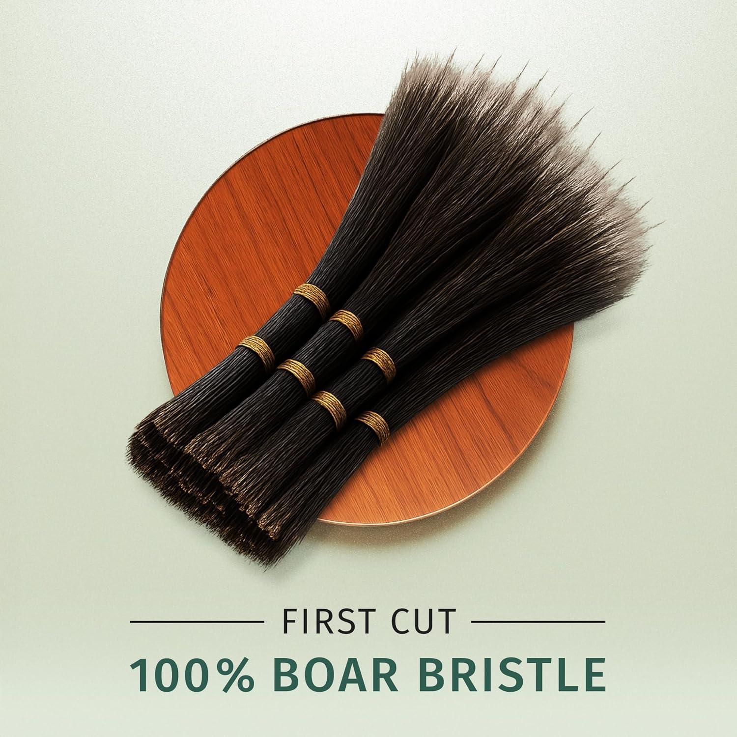 SHASH Boar Bristle Round Brush - Made In Germany | Volumize and Revitalize Your Hair with Softer, Smoother Results - Scalp Exfoliation and Stimulation - Eco-Sourced Olive Wood Handle