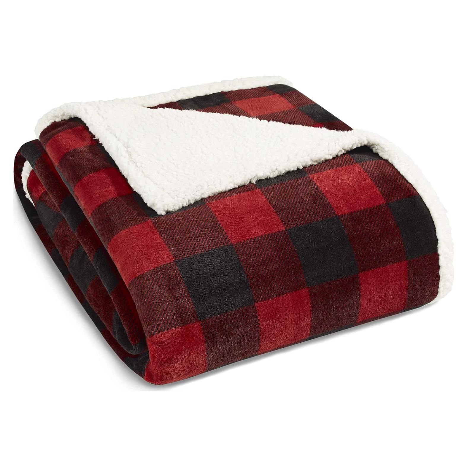 Eddie Bauer - Queen Blanket, Reversible Sherpa Fleece Bedding, Buffalo Plaid Home Decor for All Seasons (Red Check, Queen)