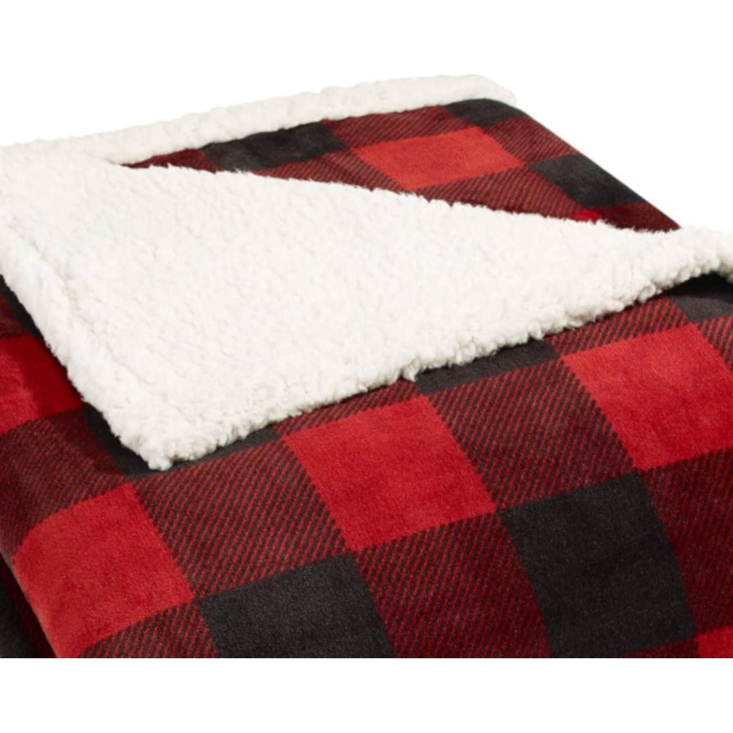 Eddie Bauer - Queen Blanket, Reversible Sherpa Fleece Bedding, Buffalo Plaid Home Decor for All Seasons (Red Check, Queen)