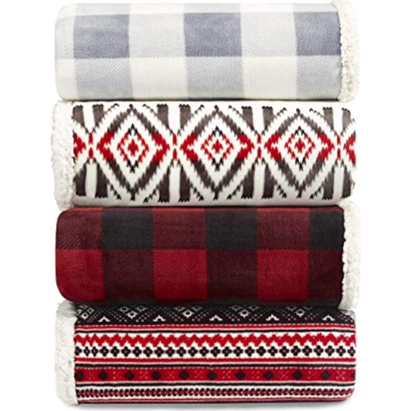Eddie Bauer - Queen Blanket, Reversible Sherpa Fleece Bedding, Buffalo Plaid Home Decor for All Seasons (Red Check, Queen)