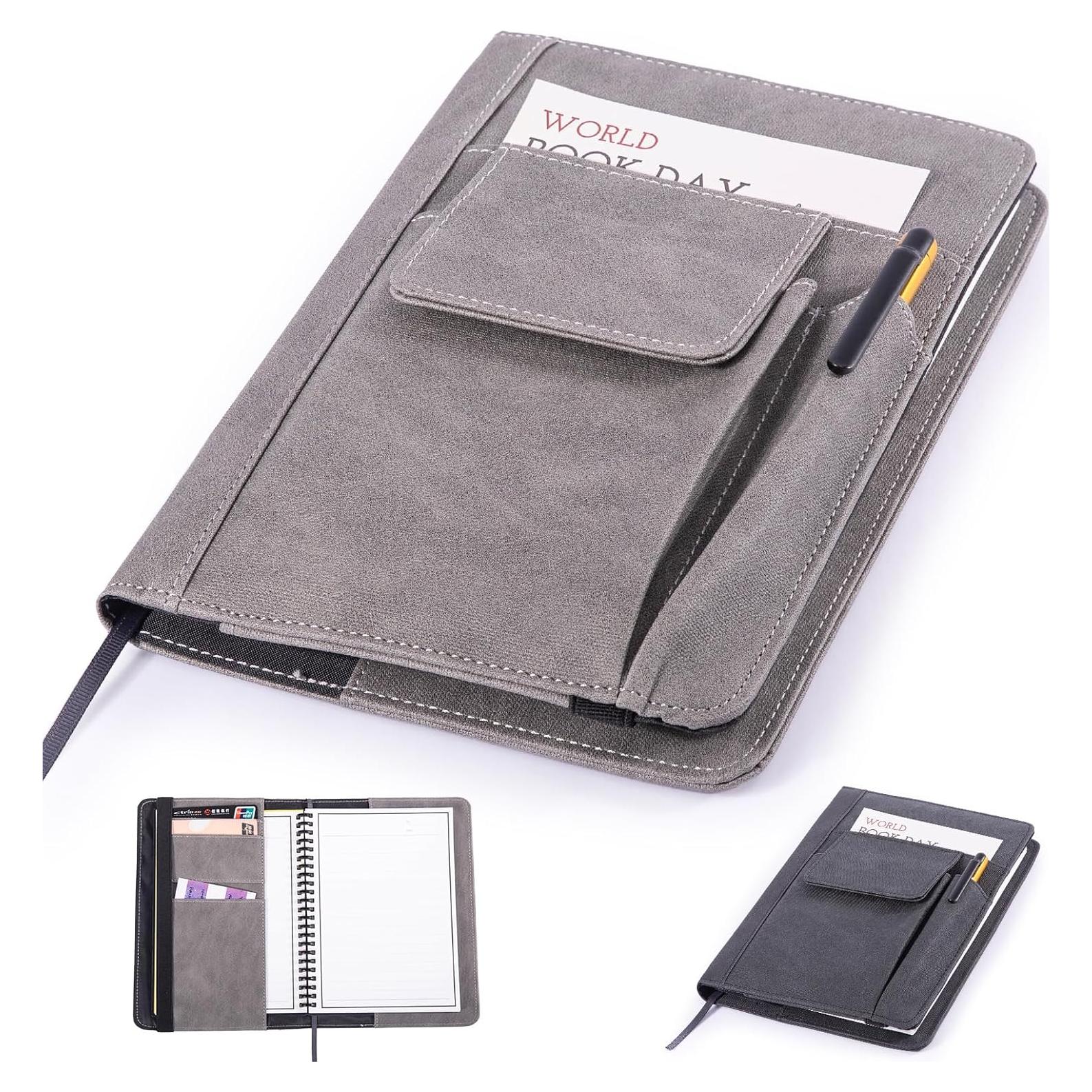 Cubierta de cuaderno APOFFICE S Gris con bolsillos y lazo