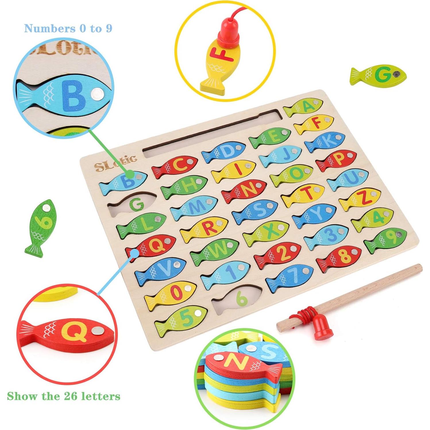 Juego de Pesca Magnético de Madera Slotic para Niños 3-5 Años