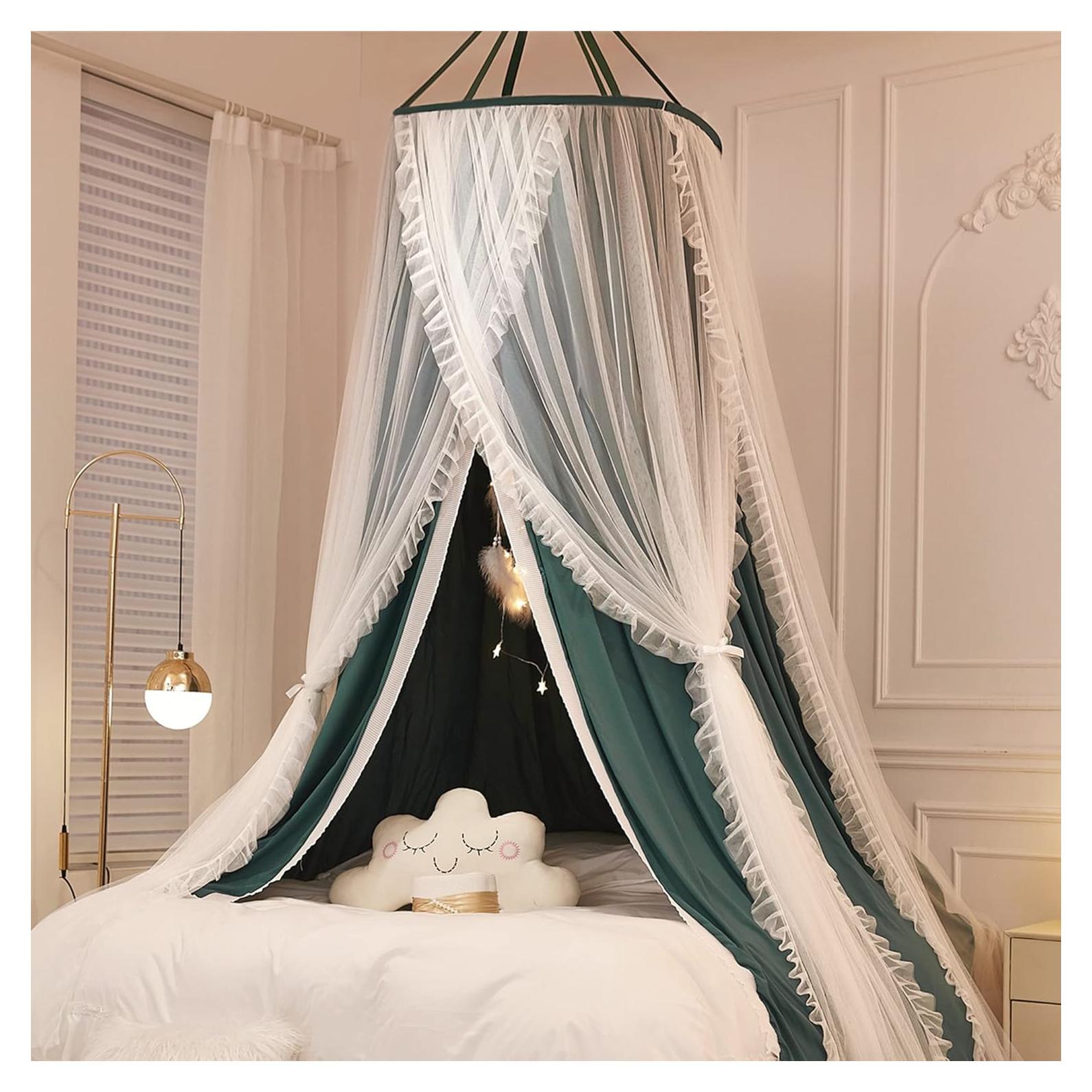 Cortina de Cama de Dosel Princesa VETHIN Verde/Blanco 2.09kg