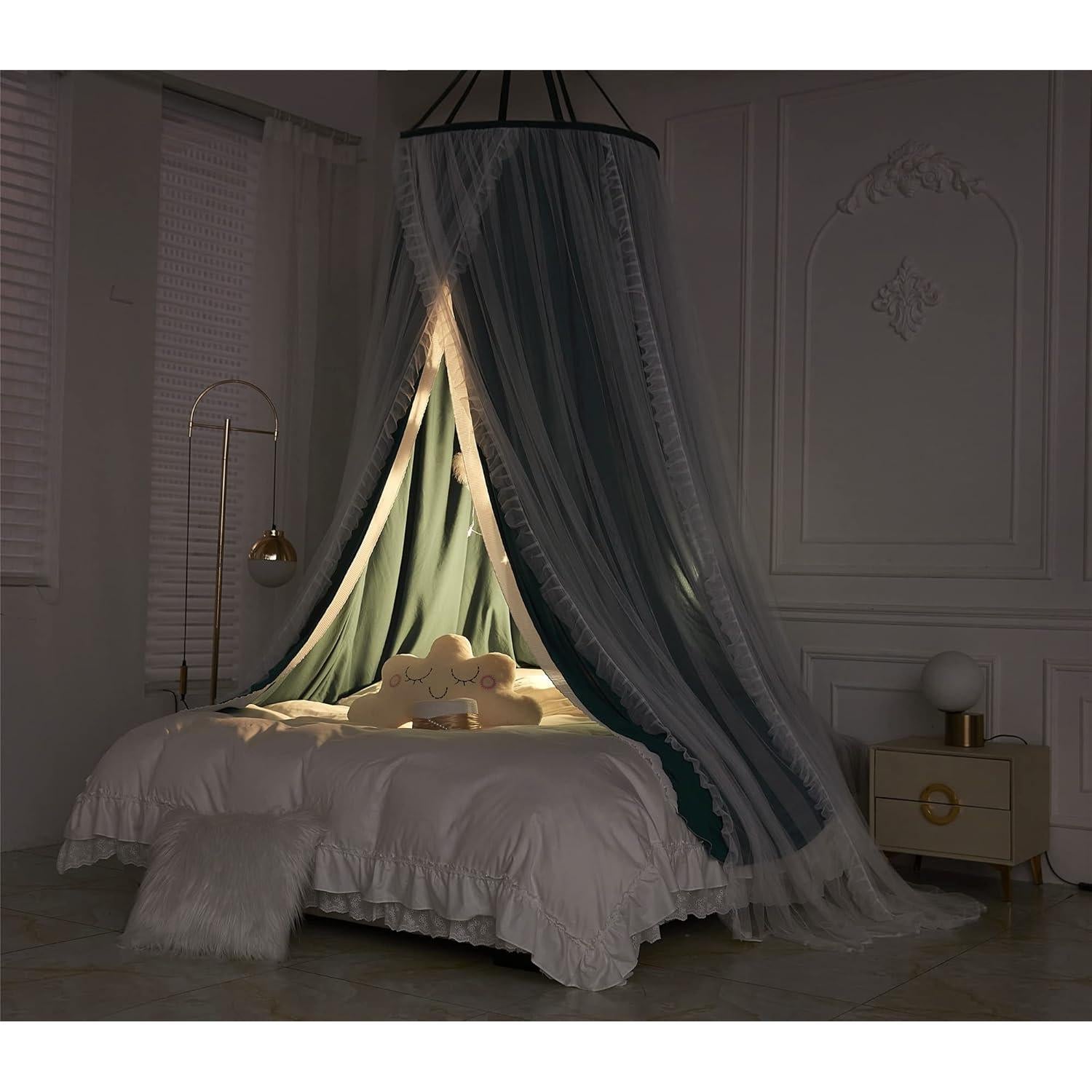 Cortina de Cama de Dosel Princesa VETHIN Verde/Blanco 2.09kg