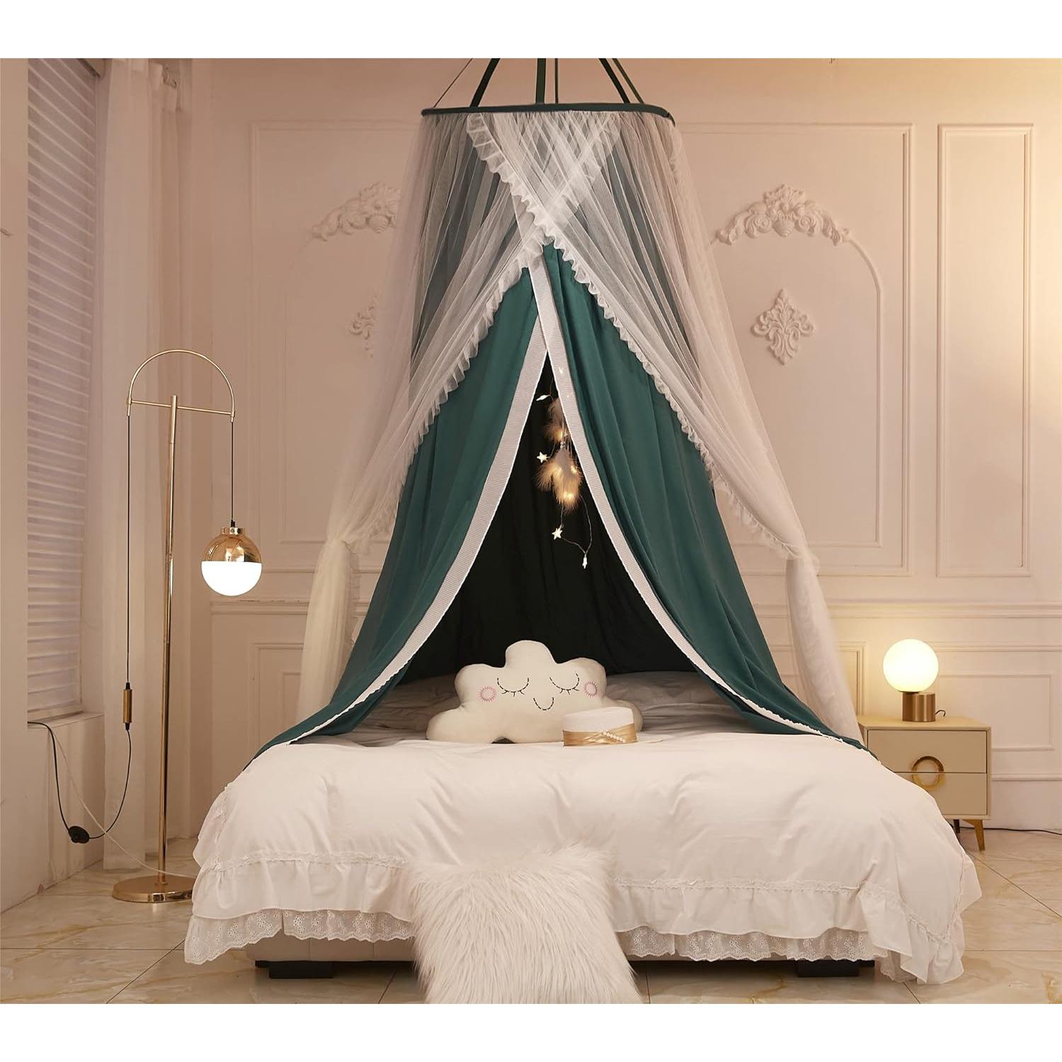 Cortina de Cama de Dosel Princesa VETHIN Verde/Blanco 2.09kg