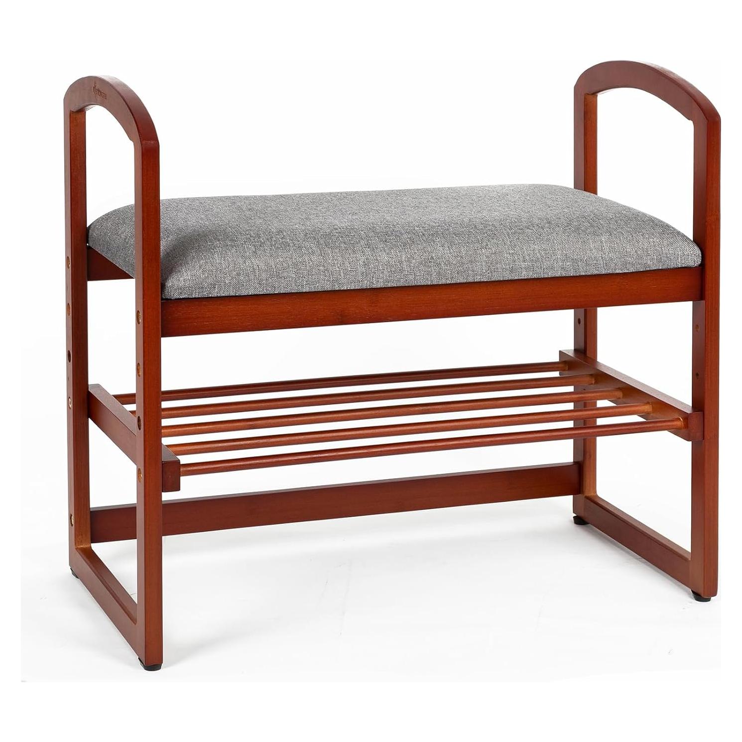 Banco de Almacenamiento de Bambú StrongTek con Cojín y Descansabrazos