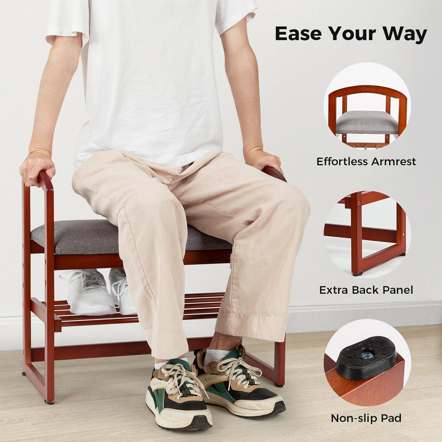 Banco de Almacenamiento de Bambú StrongTek con Cojín y Descansabrazos