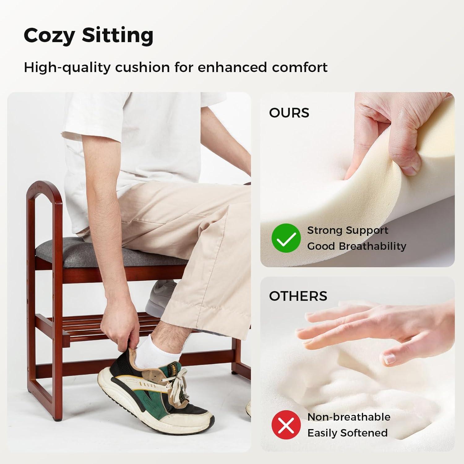 Banco de Almacenamiento de Bambú StrongTek con Cojín y Descansabrazos