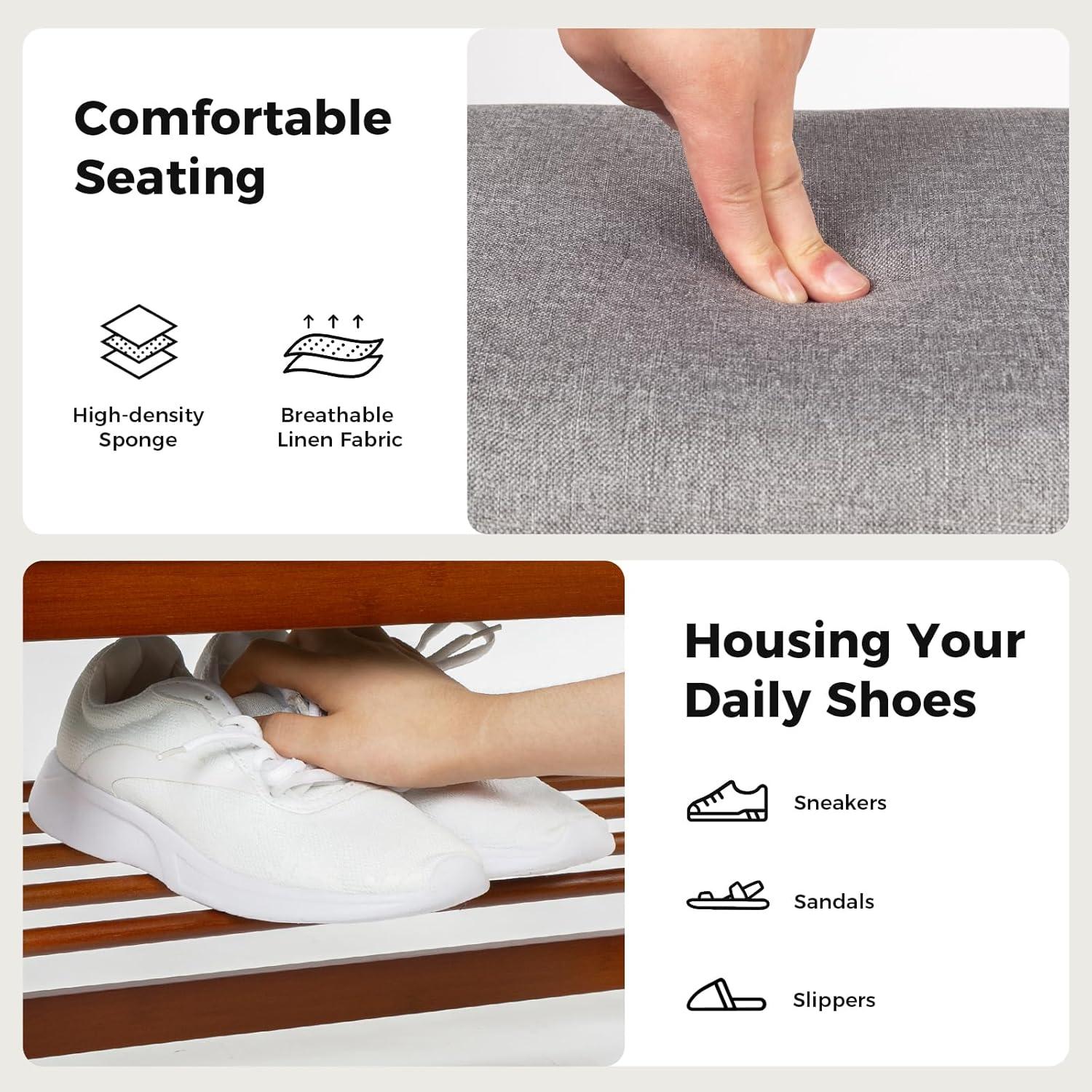 Banco de Almacenamiento de Bambú StrongTek con Cojín y Descansabrazos