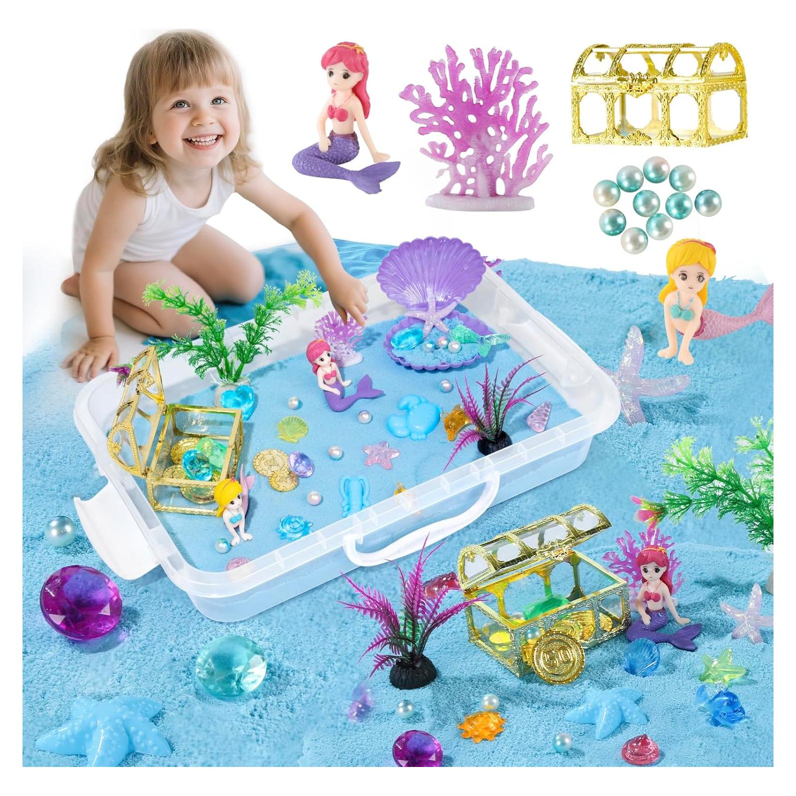 Kit de Arena Sensorial Oceánica Azul con Juguetes para Niños
