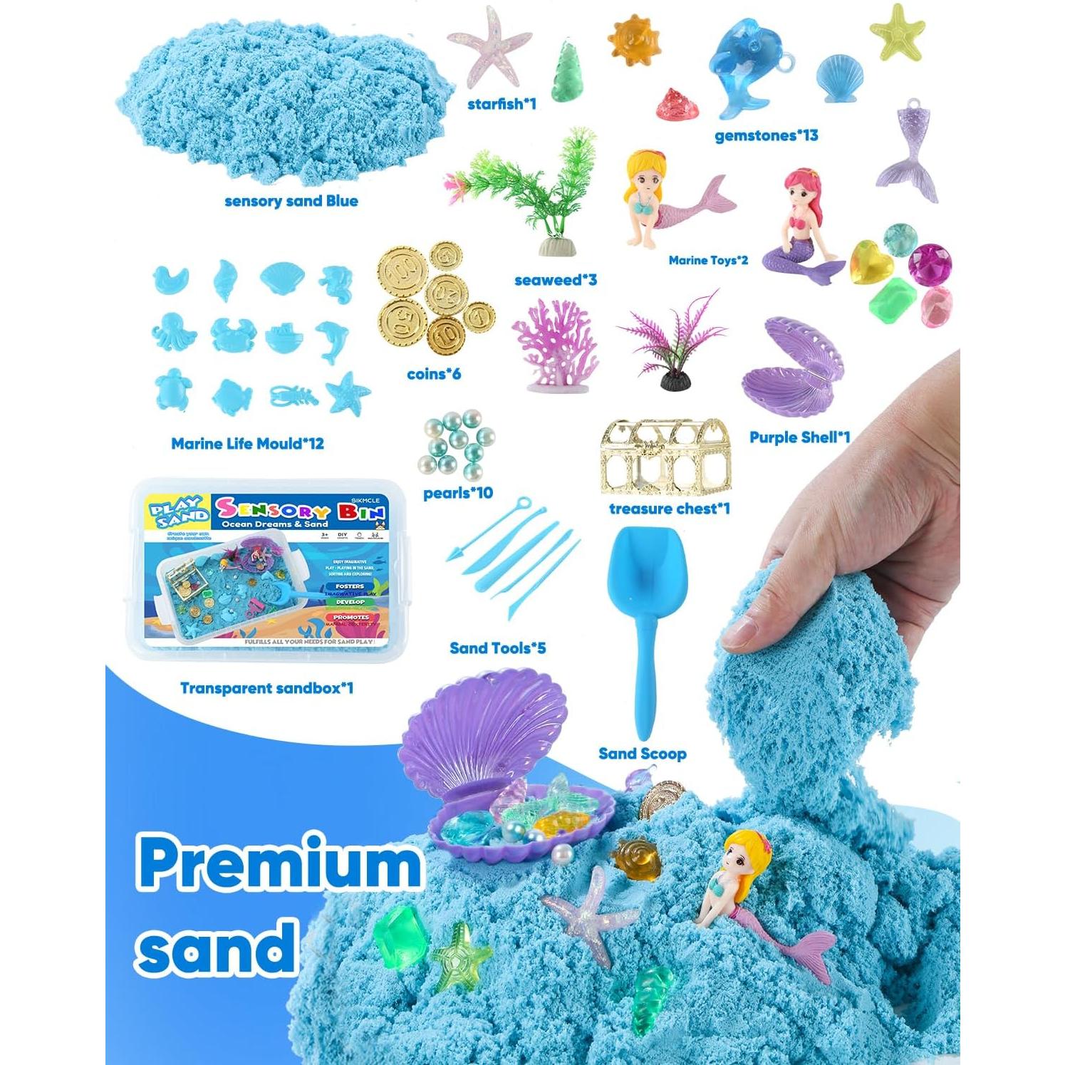 Kit de Arena Sensorial Oceánica Azul con Juguetes para Niños