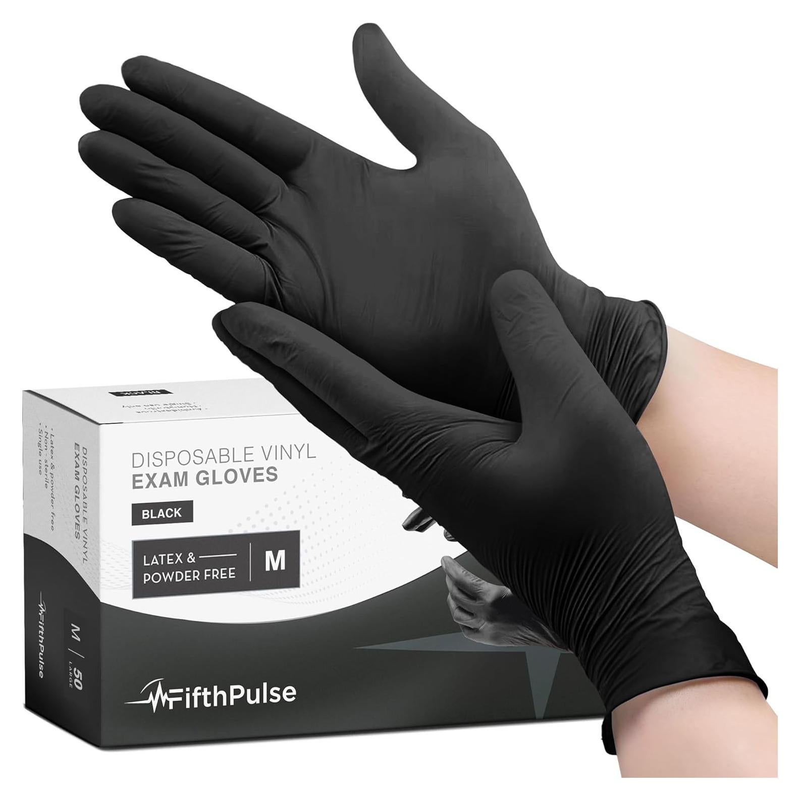 Guantes Desechables de Vinilo FifthPulse - Negros, Sin Polvo, 50 Unidades