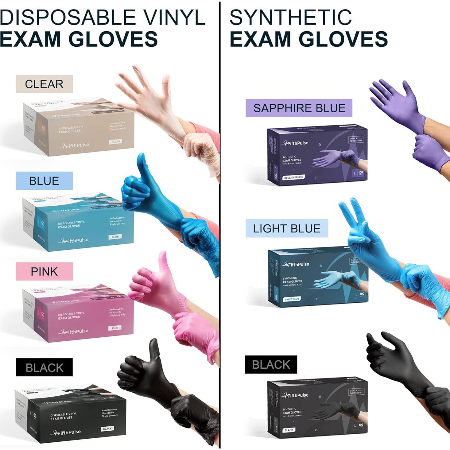 Guantes Desechables de Vinilo FifthPulse - Negros, Sin Polvo, 50 Unidades