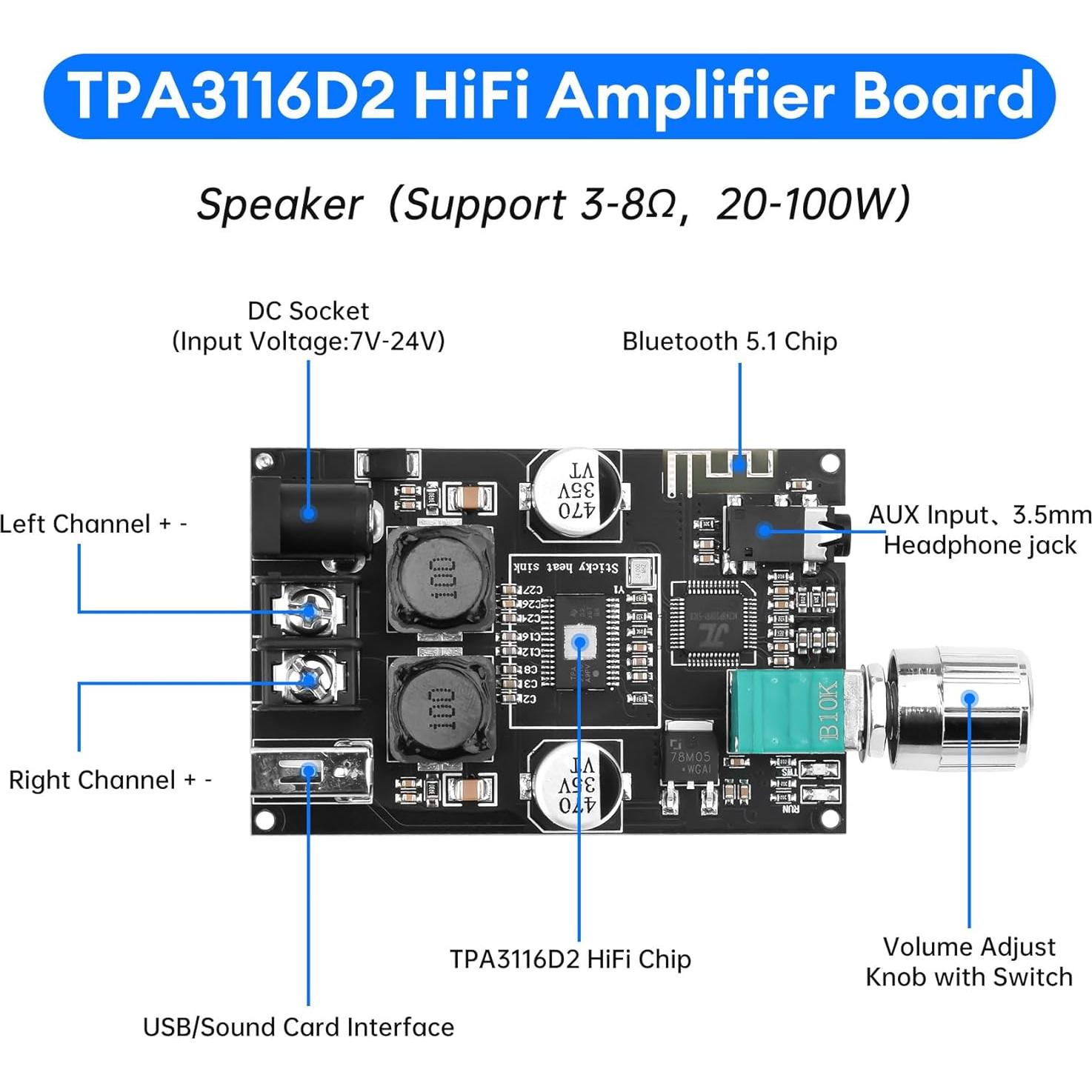 Placa Amplificadora Bluetooth Daakro ZK-1001B 100W TWS