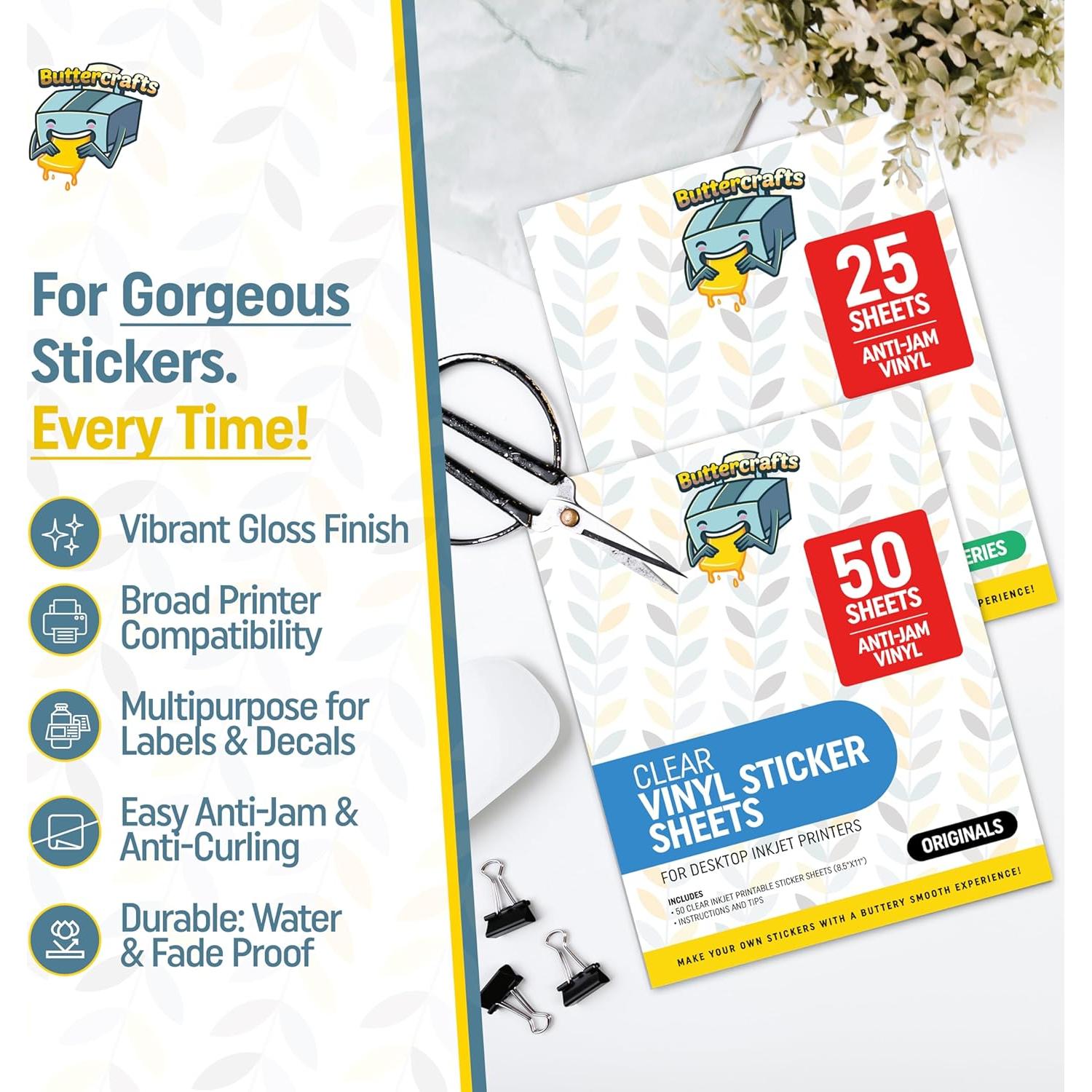 Papel de Etiquetas Imprimible Transparente Buttercrafts 25 Hojas 21.6x27.9 cm