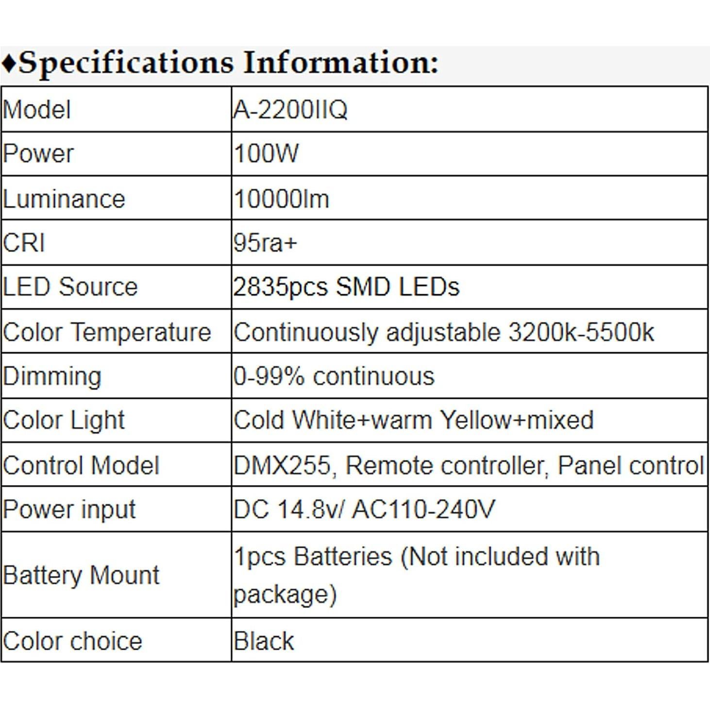 Kit de Iluminación LED Bi Color Yidoblo A-2200IIQ 100W Regulable