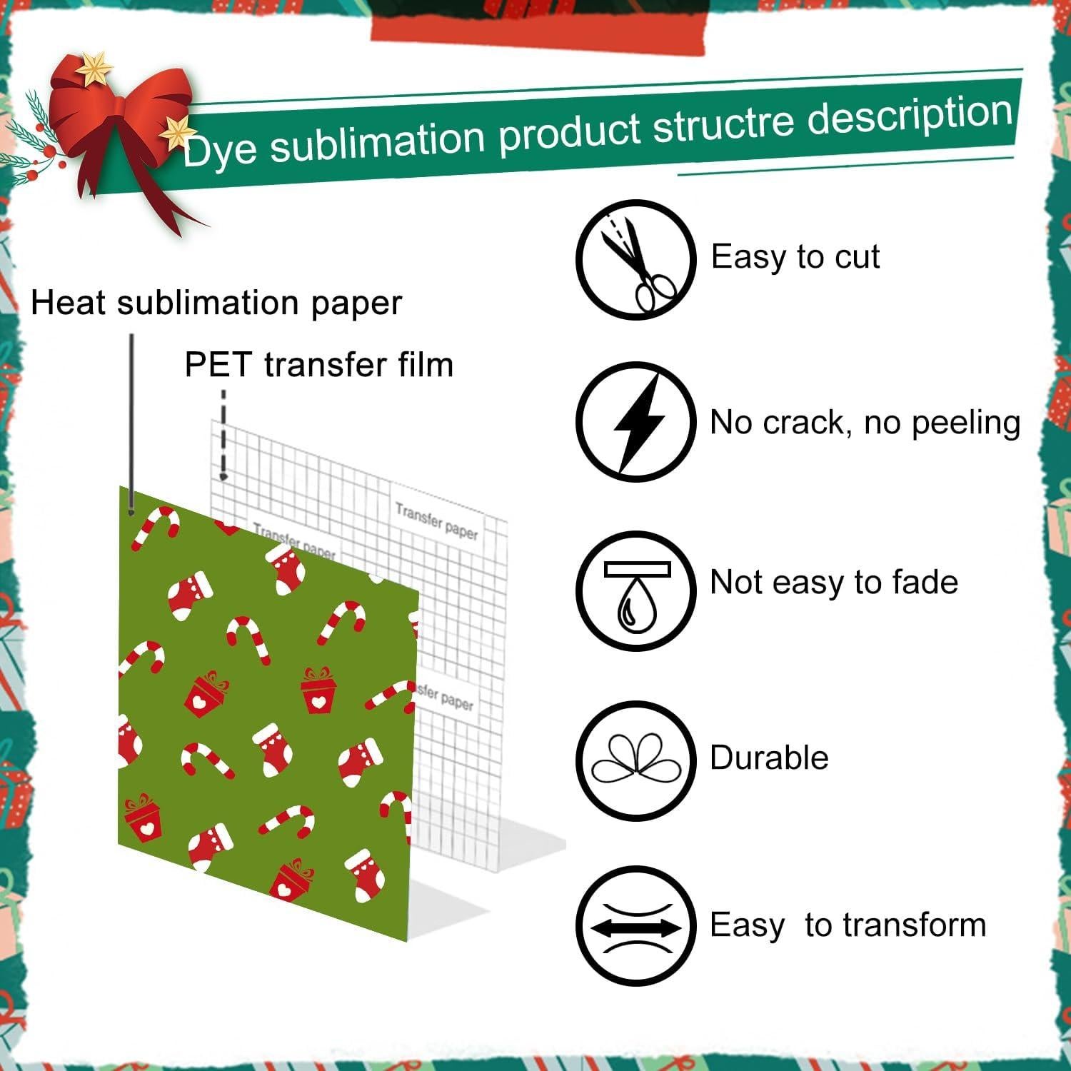 Hojas de Transferencia de Tinta de Sublimación YumSur 12 pcs 30.5x11.5cm