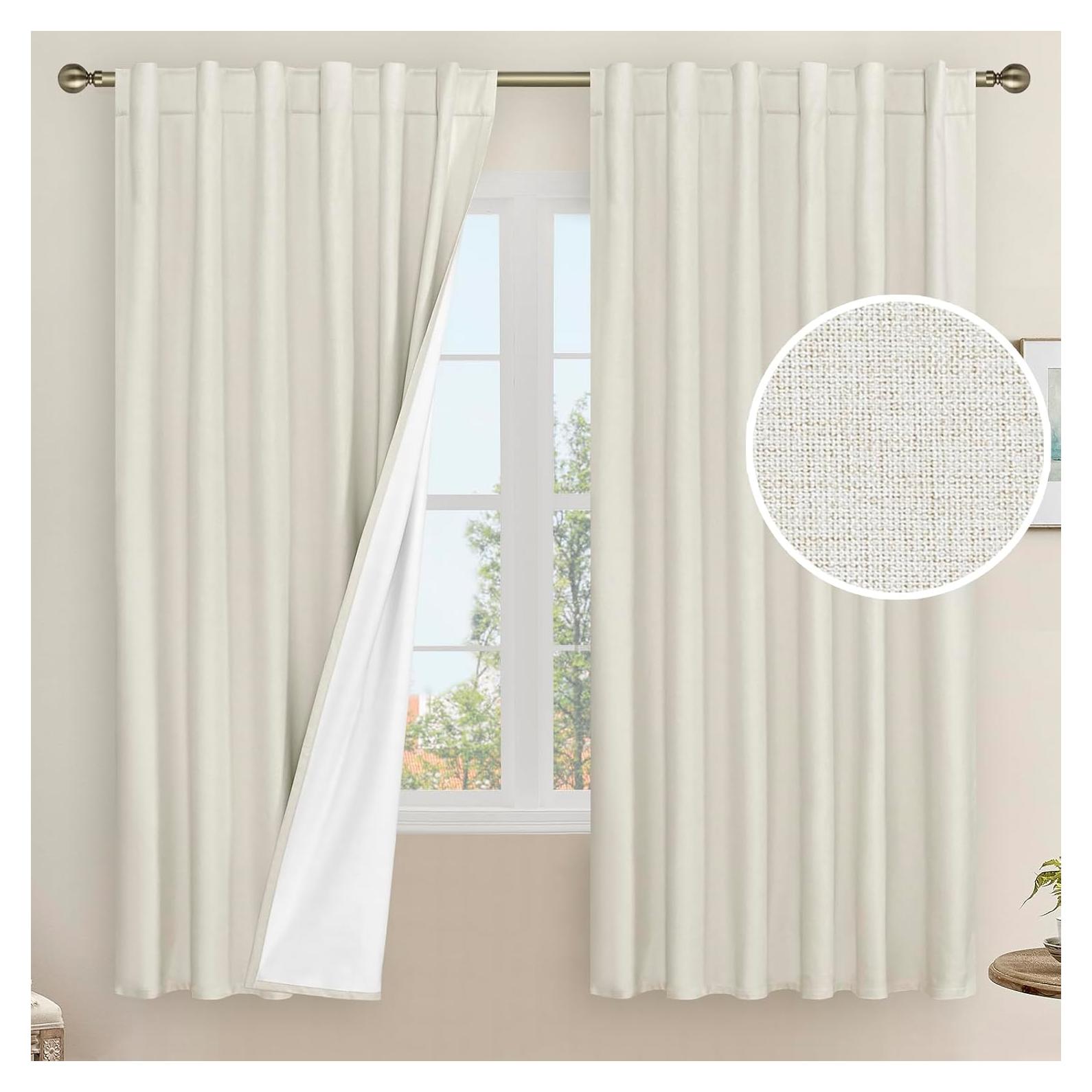 Cortinas blackout LAMIT de lino natural 100%, 52x63 cm, 2 paneles