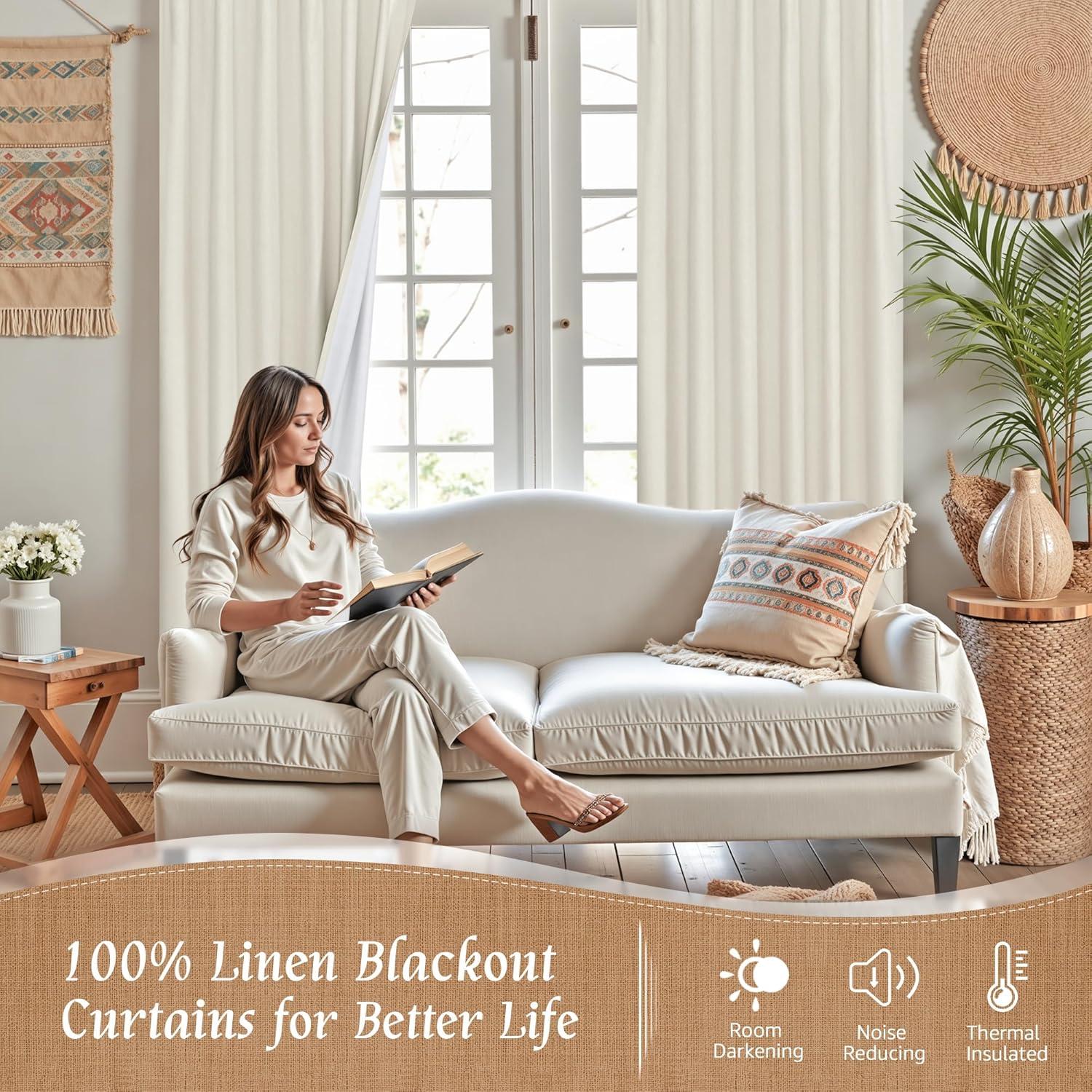 Cortinas blackout LAMIT de lino natural 100%, 52x63 cm, 2 paneles