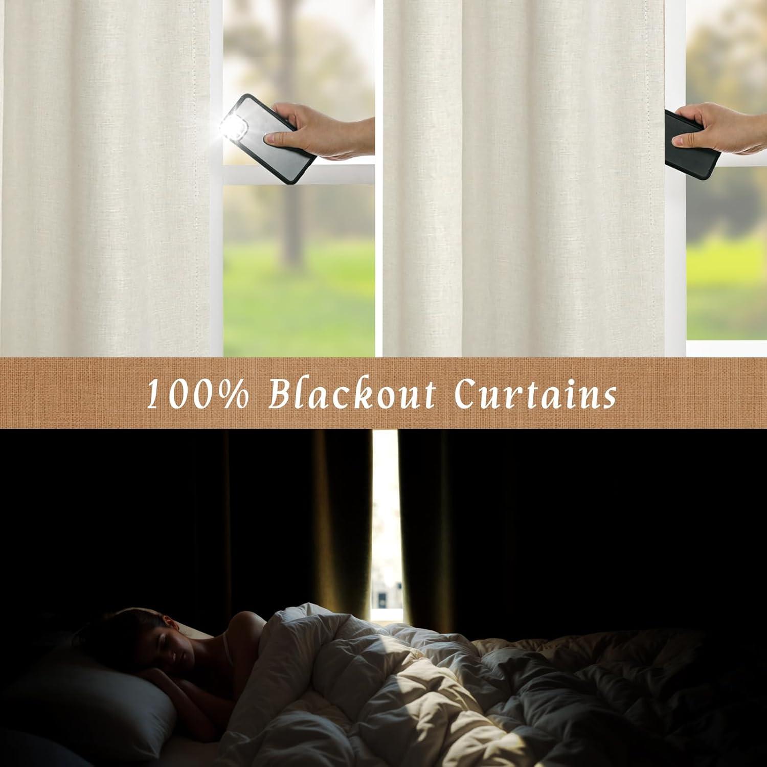 Cortinas blackout LAMIT de lino natural 100%, 52x63 cm, 2 paneles