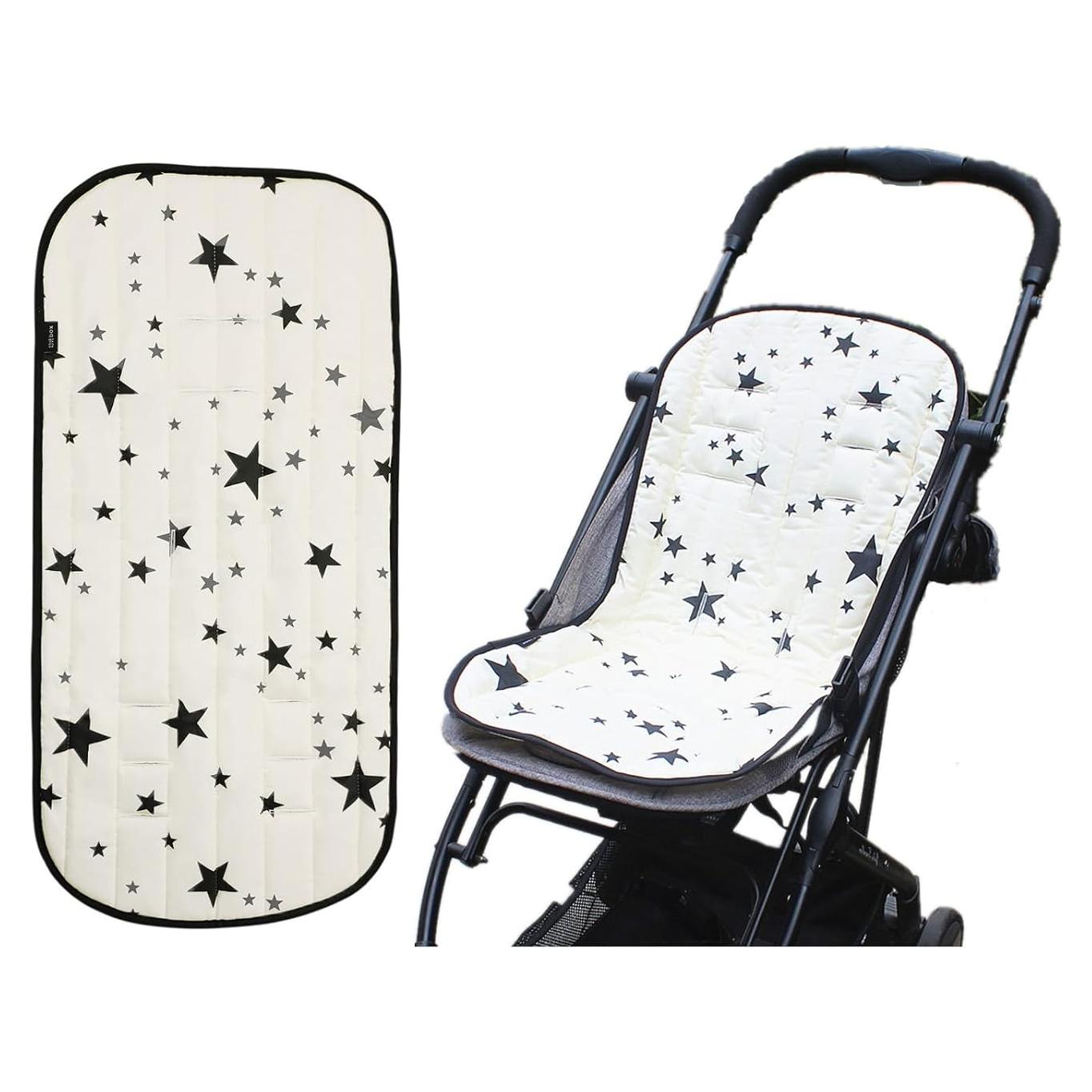 Almohadilla de Asiento Universal para Cochecito de Bebé Algodón Estrellas Beige