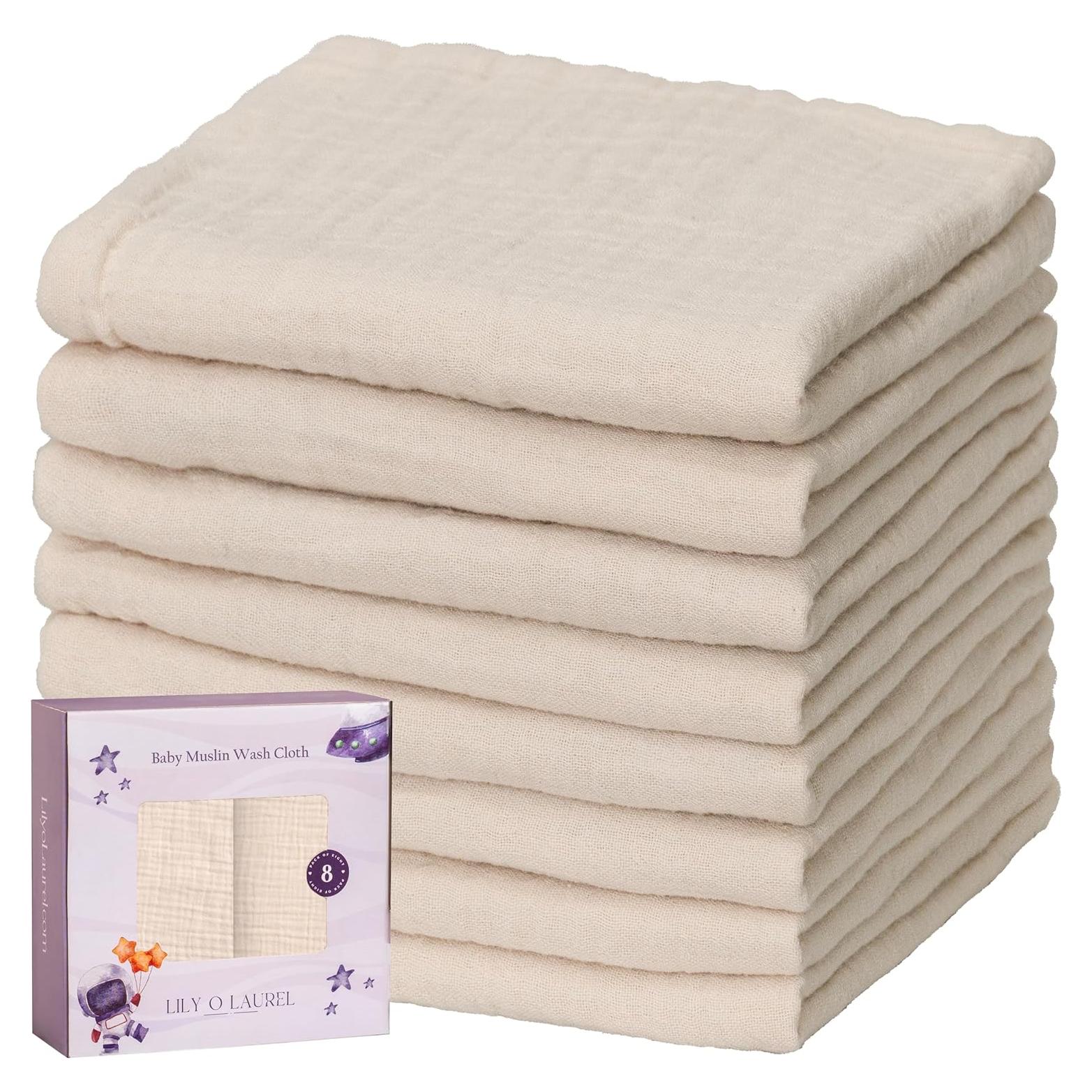 Paño de Muselina para Bebés LILY O LAUREL 30.5x30.5 cm 8 Unidades