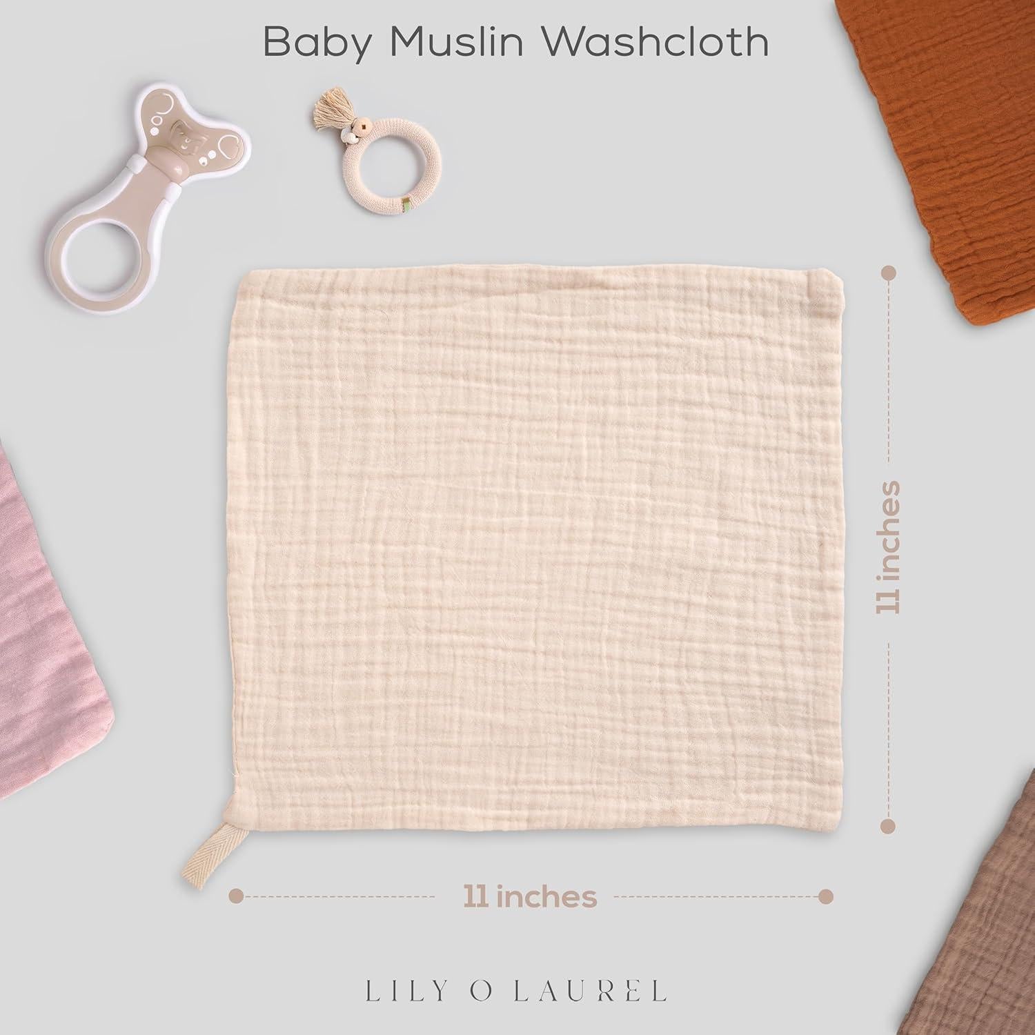 Paño de Muselina para Bebés LILY O LAUREL 30.5x30.5 cm 8 Unidades