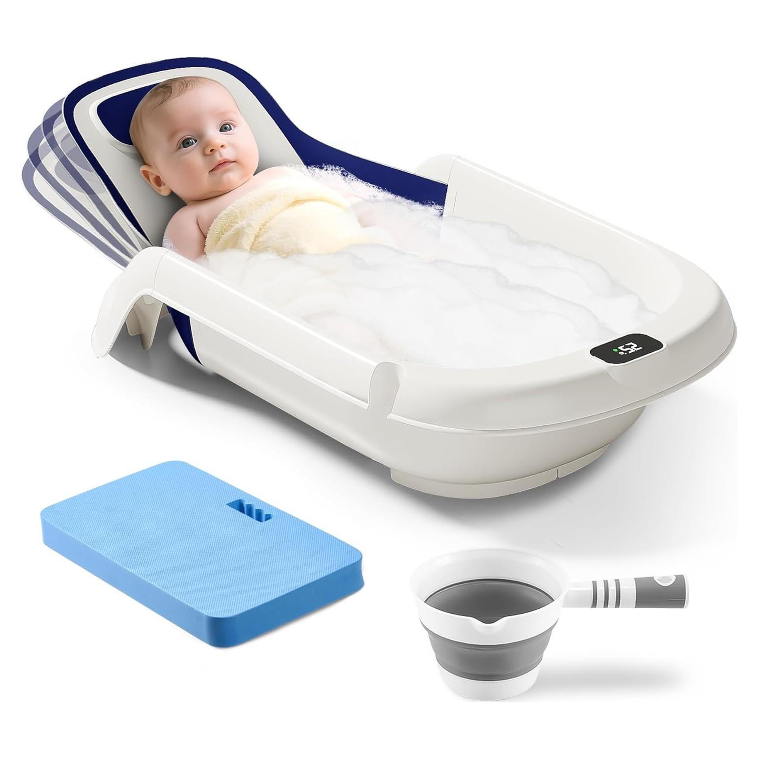 Bañera para Bebés 5 en 1 Azul con Termómetro y Reclinación
