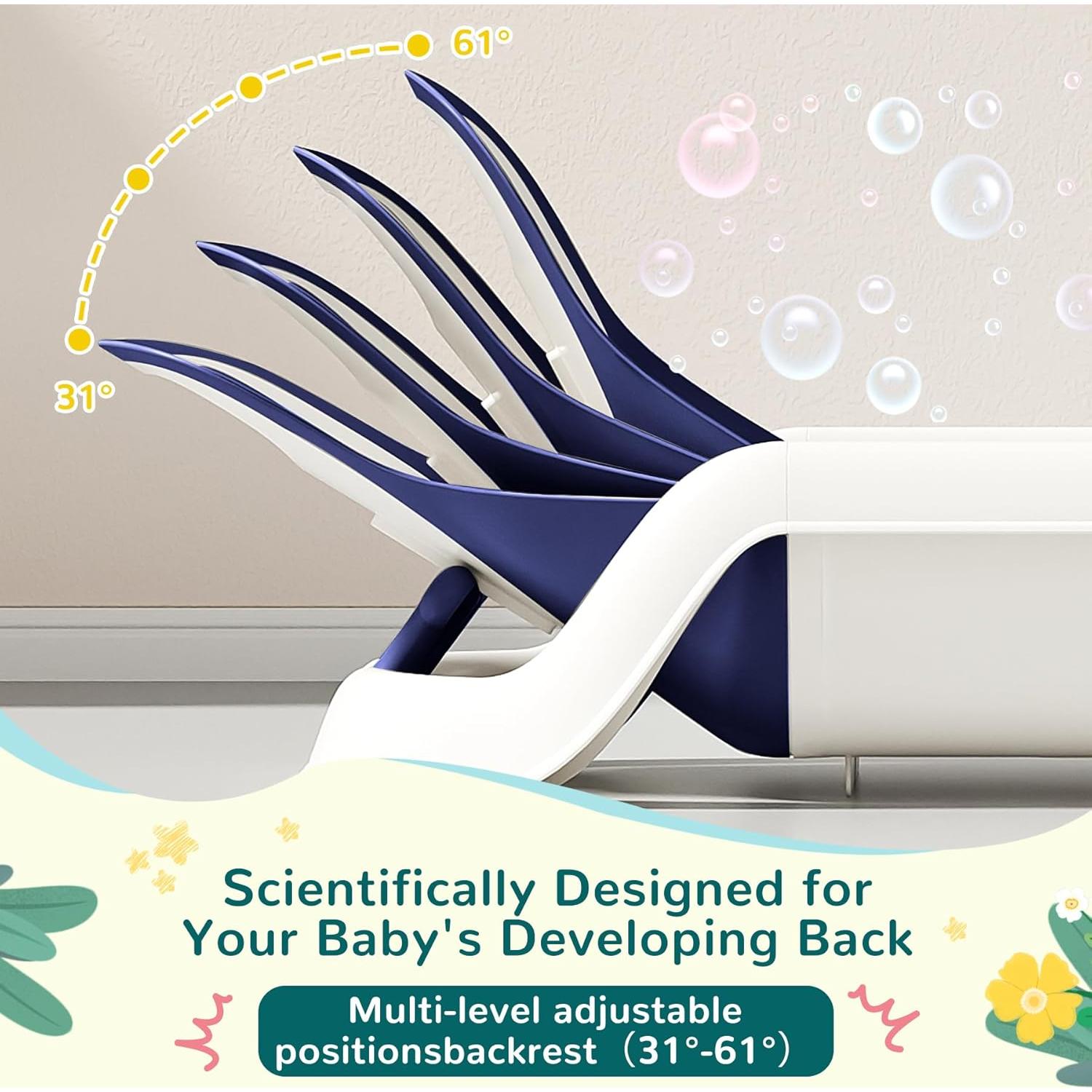 Bañera para Bebés 5 en 1 Azul con Termómetro y Reclinación