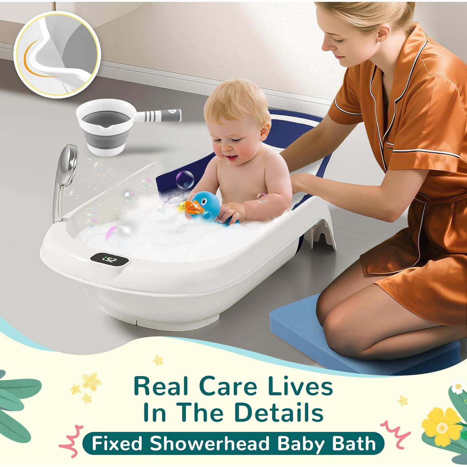 Bañera para Bebés 5 en 1 Azul con Termómetro y Reclinación