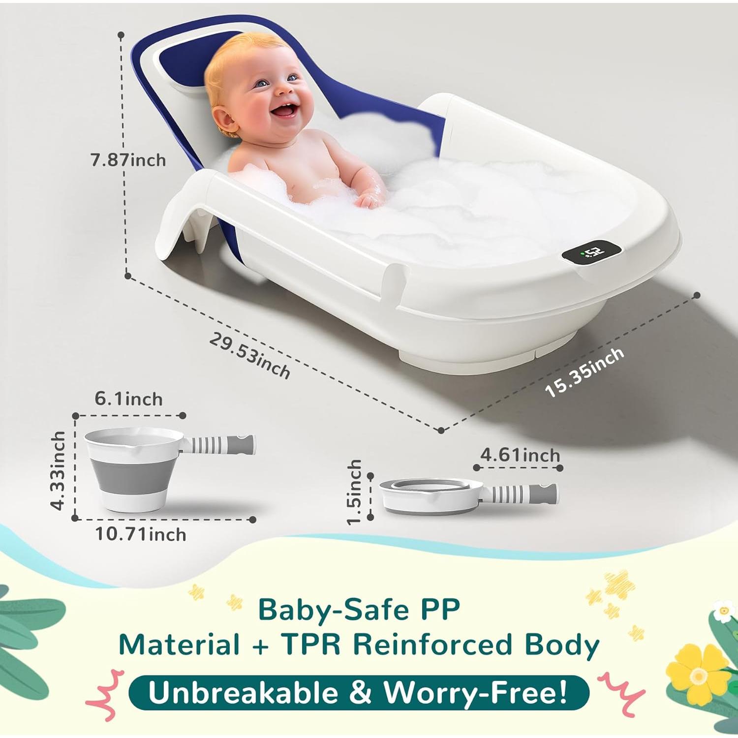 Bañera para Bebés 5 en 1 Azul con Termómetro y Reclinación