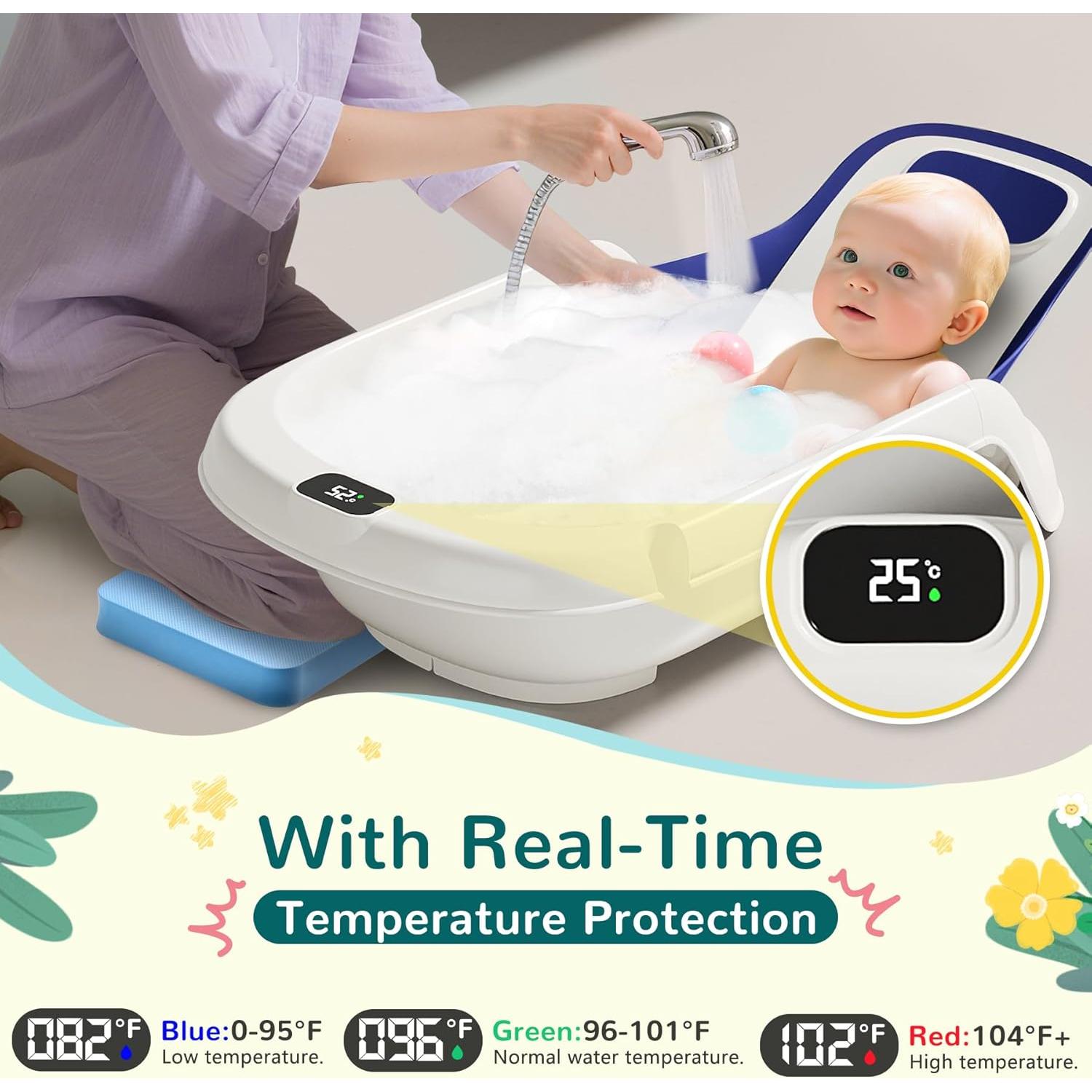 Bañera para Bebés 5 en 1 Azul con Termómetro y Reclinación