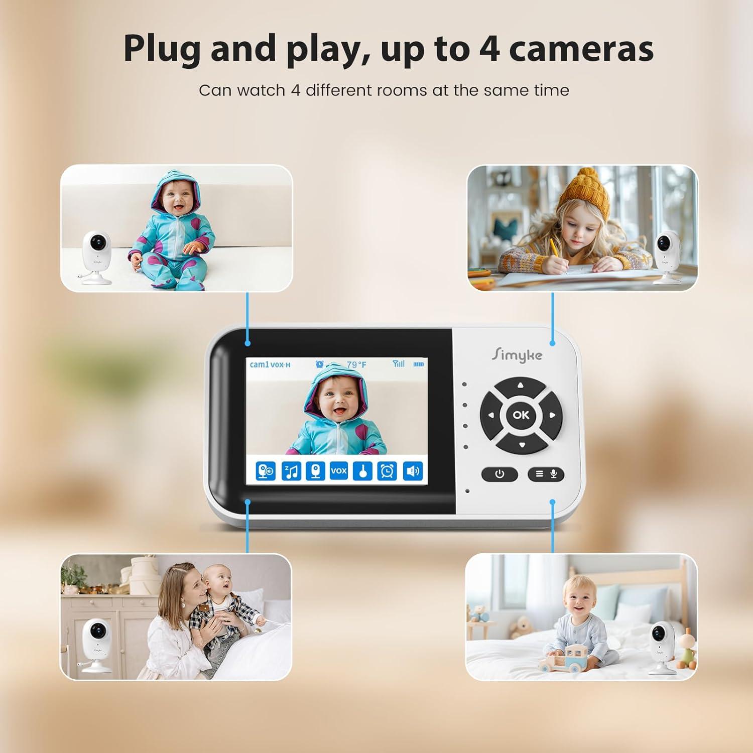 Monitor de Bebé Simyke SBMS28-1, Video 1080p, Pantalla 2.8"