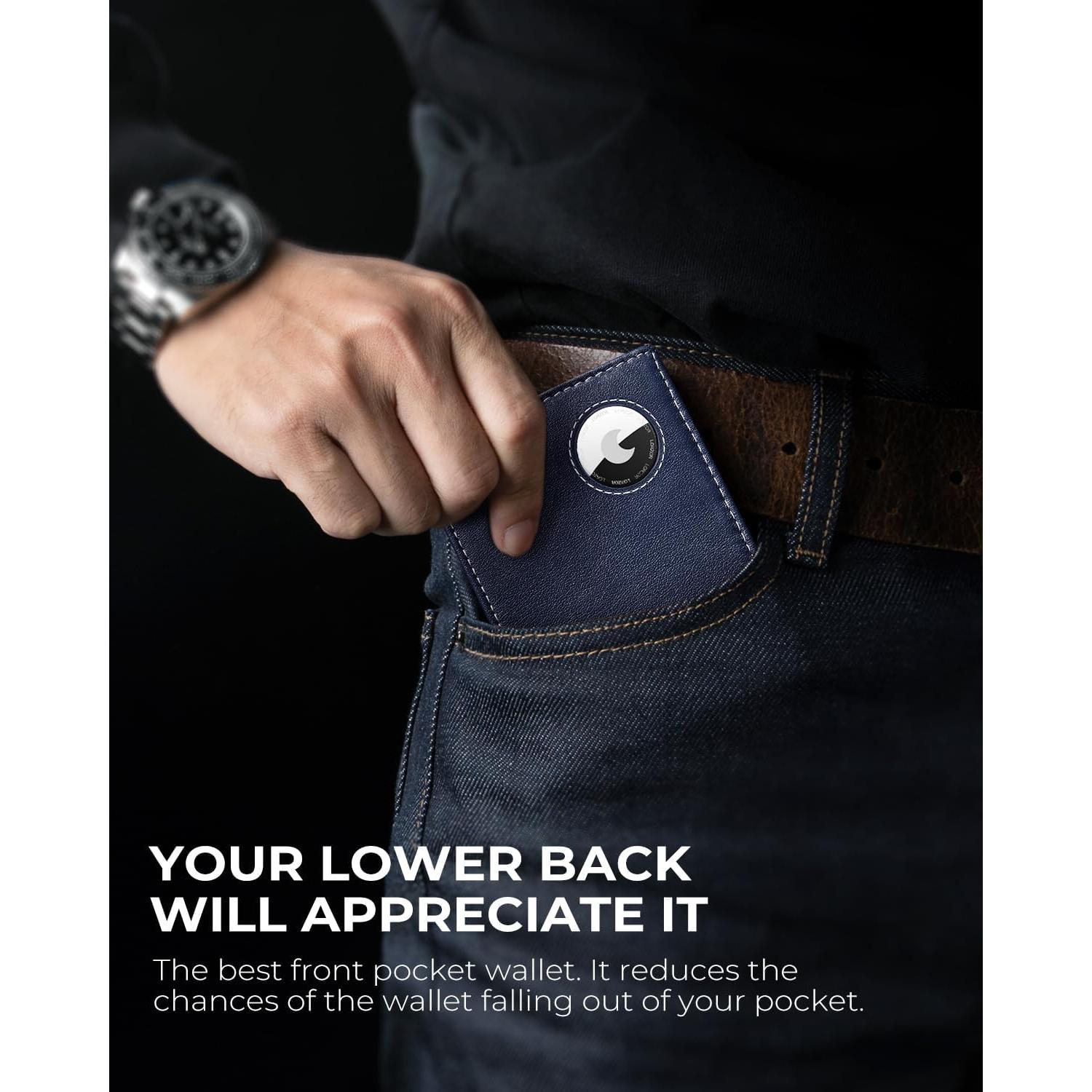 Billetera de cuero LORZOR bifold con soporte AirTag y RFID