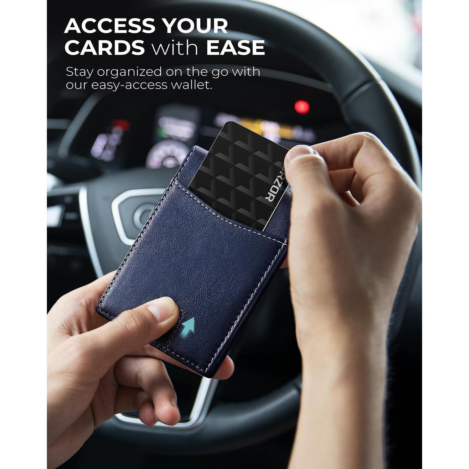 Billetera de cuero LORZOR bifold con soporte AirTag y RFID