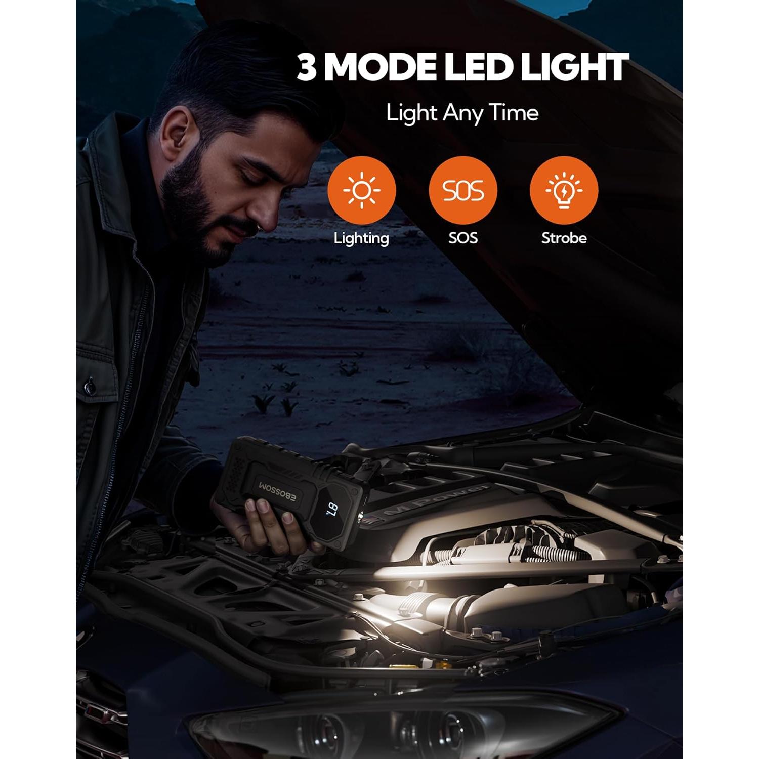 Arrancador de Batería de Coche EBOSSOM JS6 12000mAh 1500A