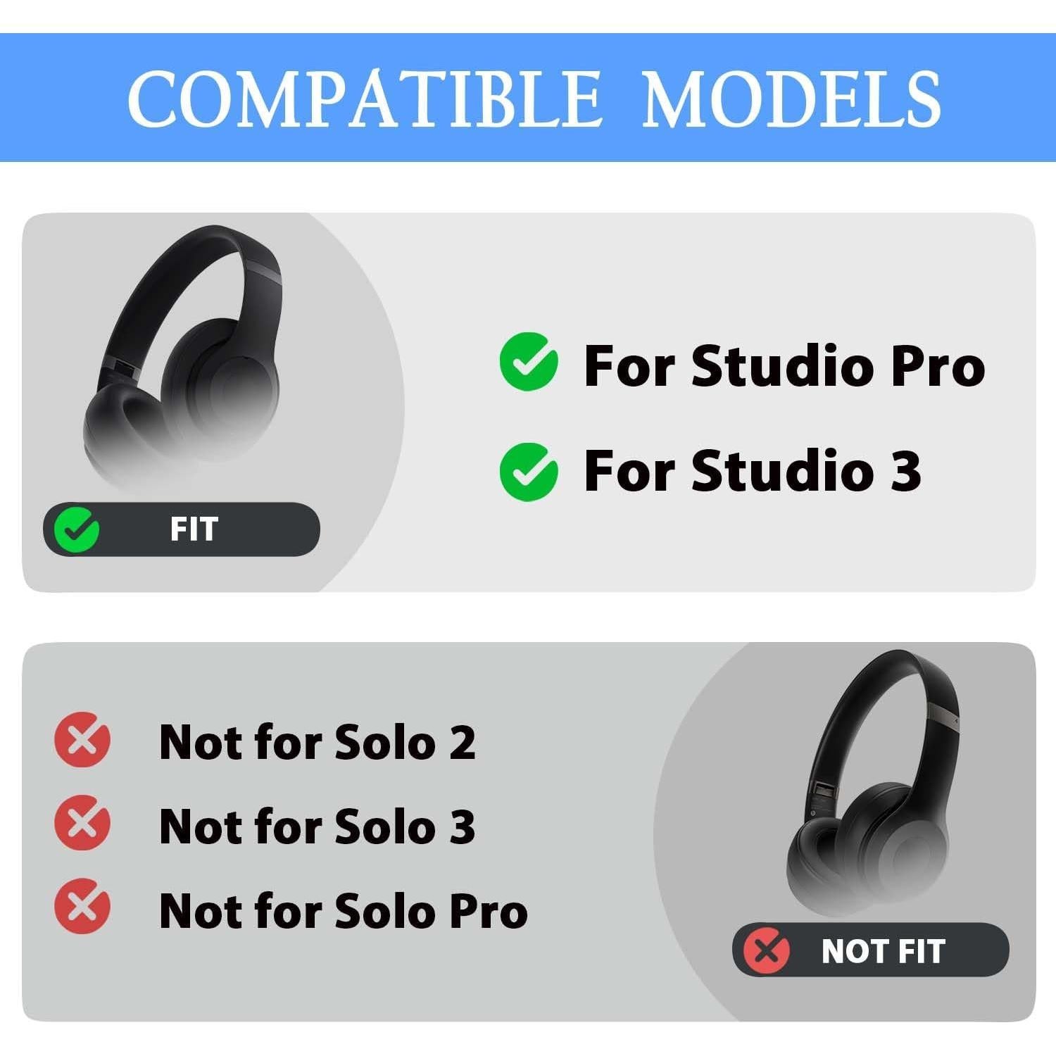 Almohadilla de diadema de repuesto Adhiper para Beats Pro y Studio 3 - Negro